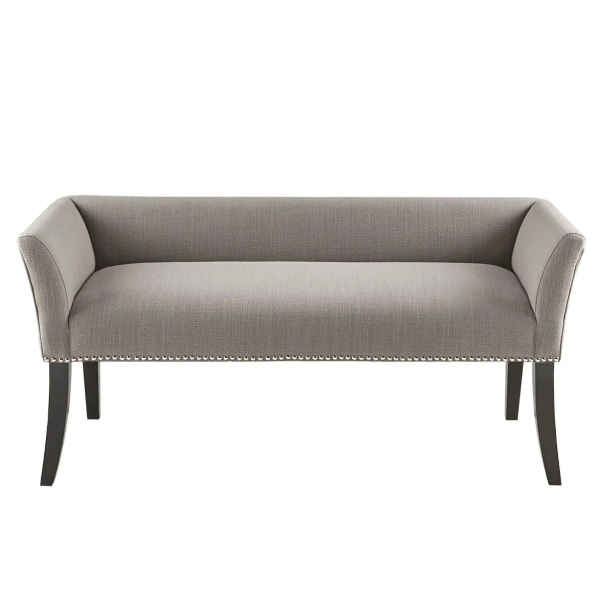 Upholstered Bench | Solid Wood Frame | Low Back And Flared Arms | Nailhead Trim