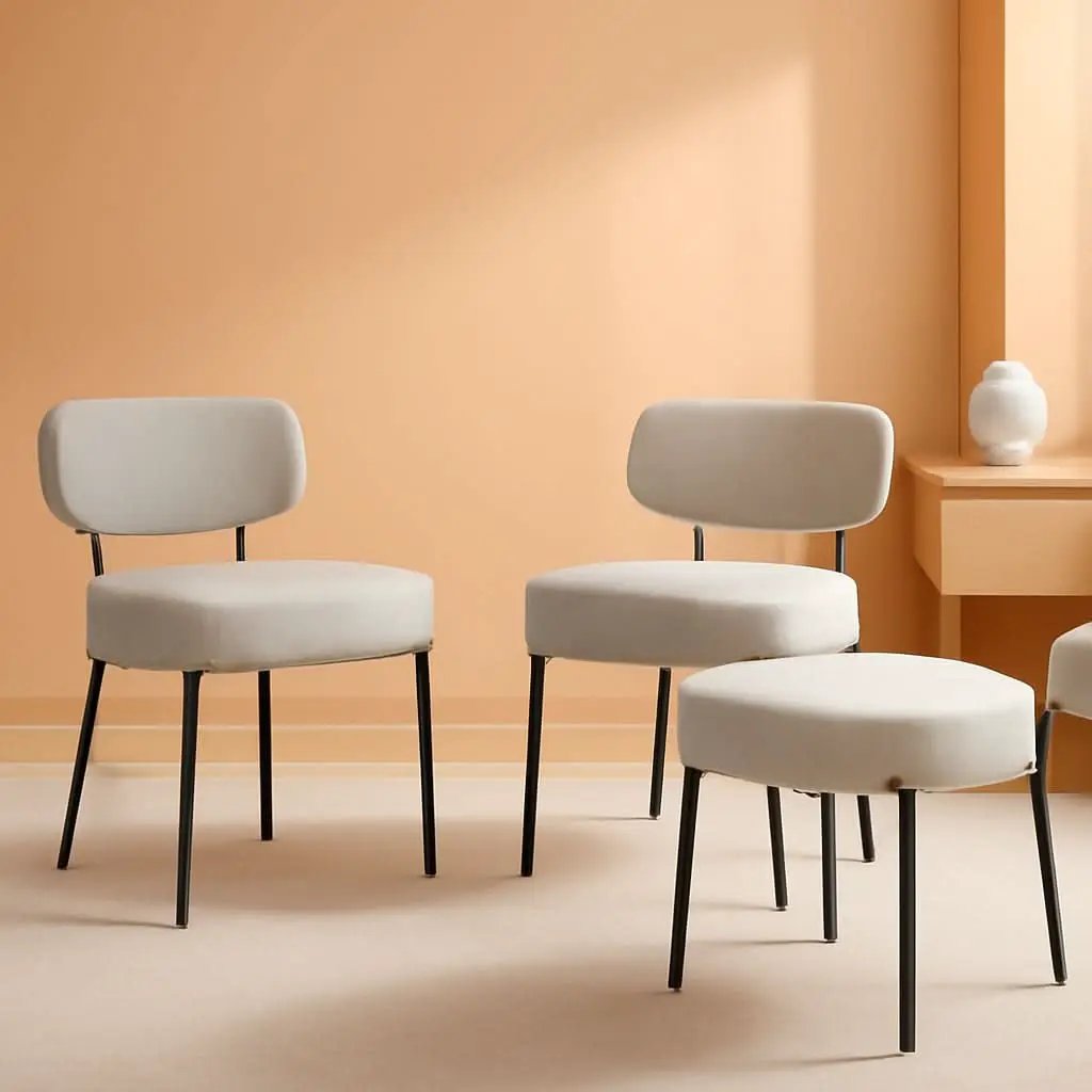 Boucle Upholstered Dining Chairs Set Of 4 With Curved Backrest Metal Legs Grey from PriceLows™