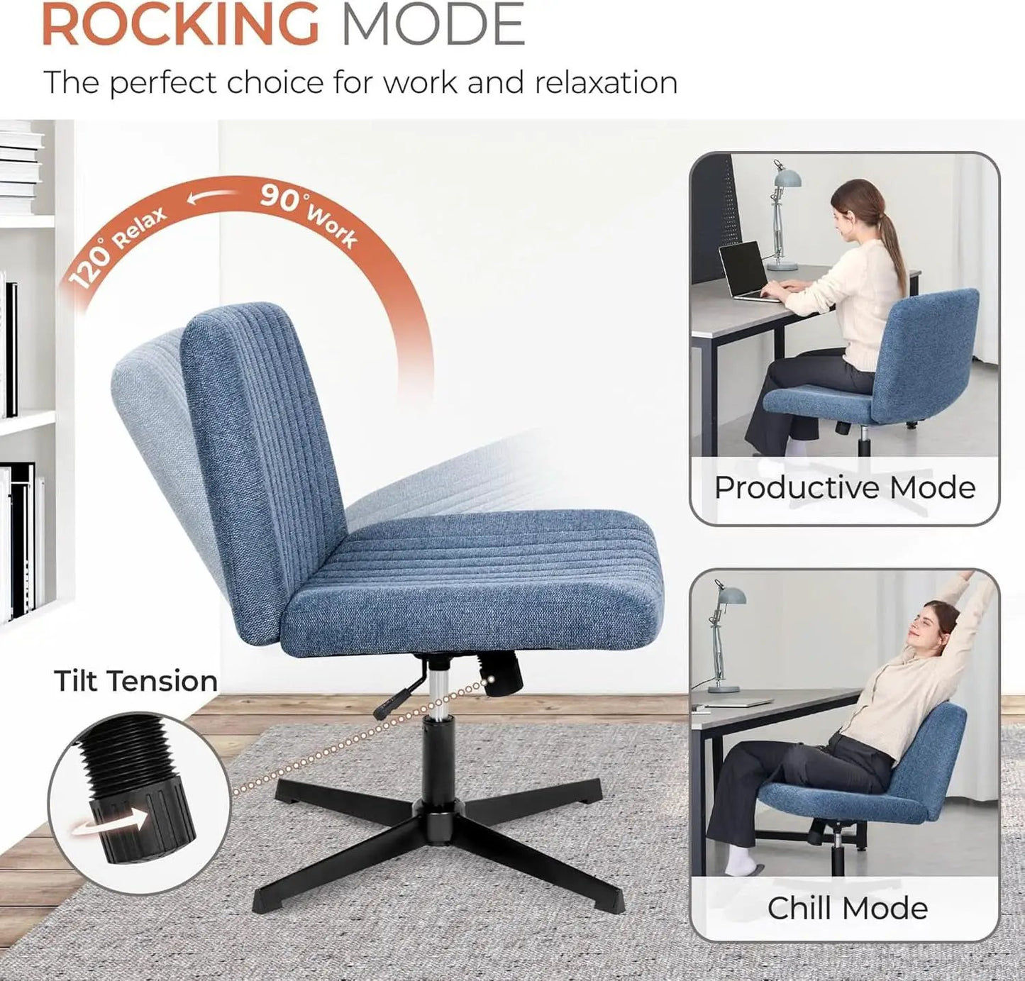 Blue Fabric Padded Cross Legged Office Chair Height Adjustable from PriceLows™