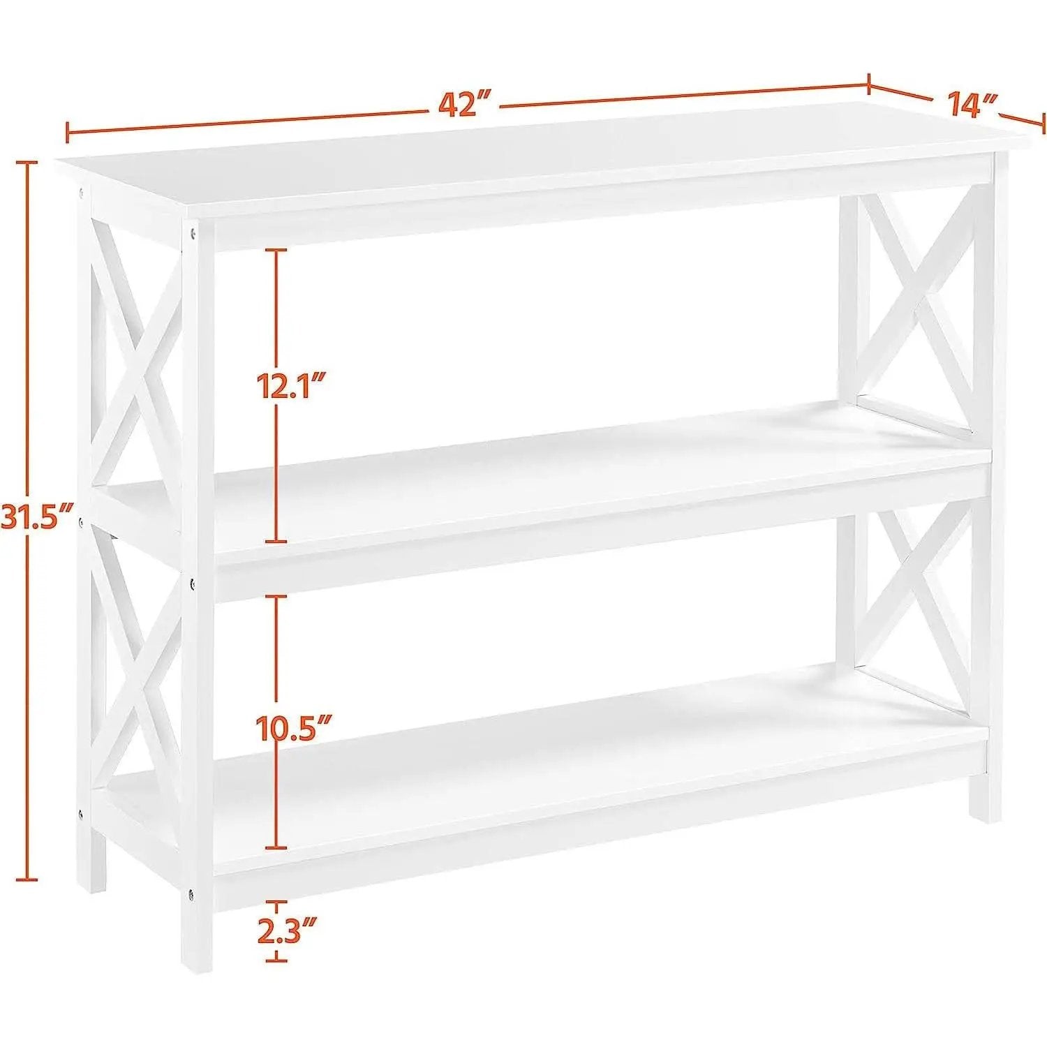 White Three Tier Console Table With Storage Shelves from PriceLows™
