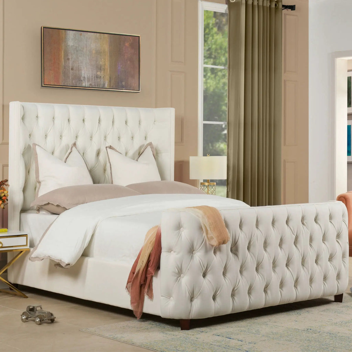 Brooklyn Tufted Panel Bed | Headboard And Footboard Set | Wingback Design | Diamond Tufting