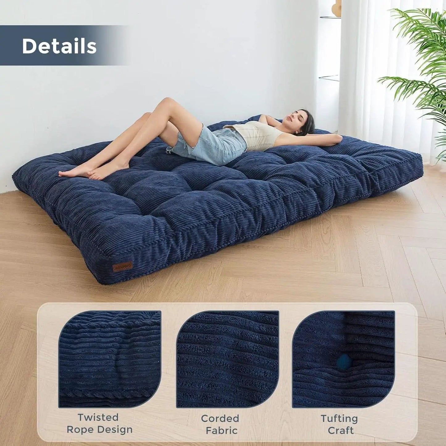 6-Inch Full-Size Futon Mattress Navy Tufted Shredded Foam from PriceLows™