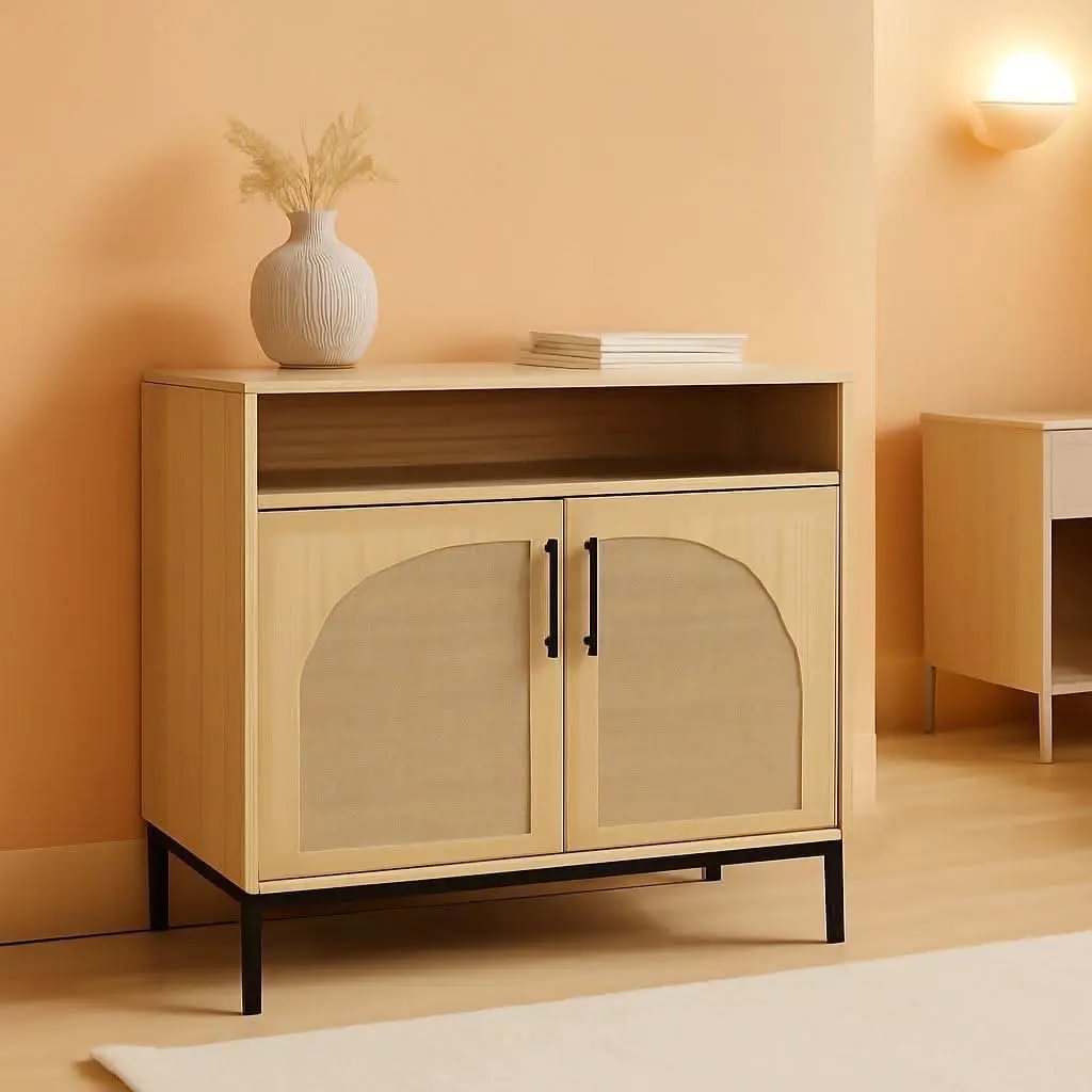 Rattan Sideboard Buffet Cabinet Natural Color Cord Cutout from PriceLows™
