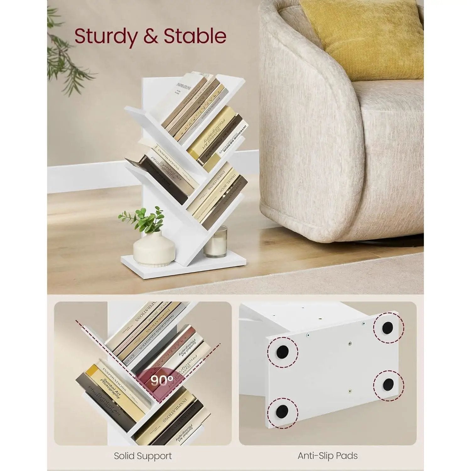 Cloud White Tree Bookshelf Five Tier Corner Shelf Unit from PriceLows™