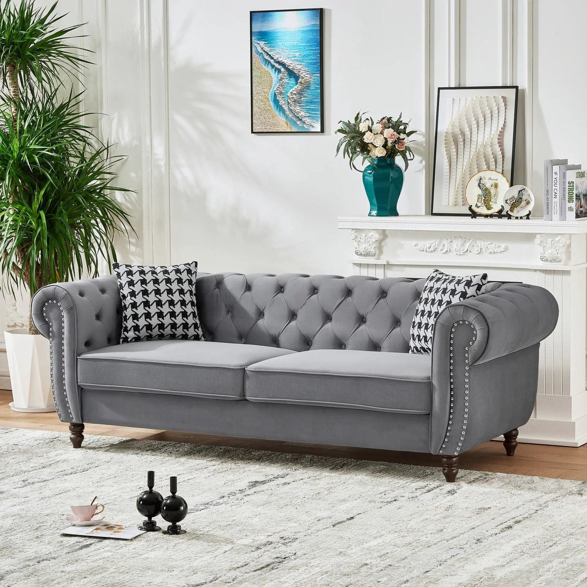 Sofa | Chesterfield Roll Arms | Tailored Fabric | 3 Seater