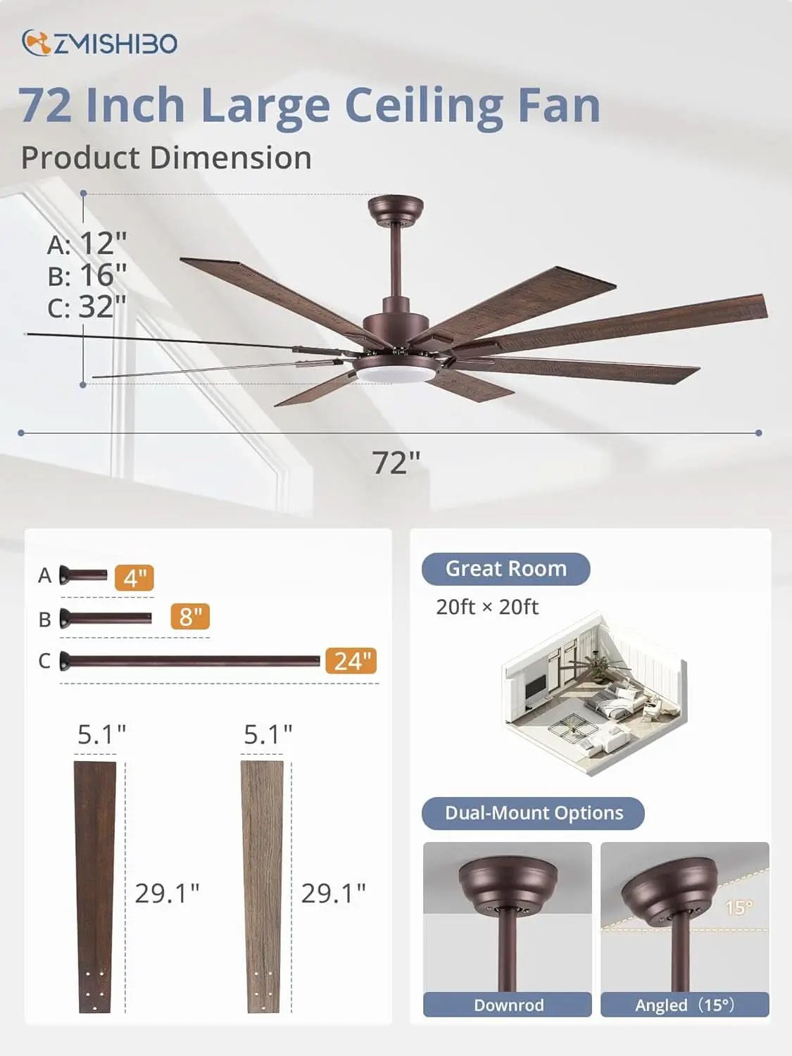 72 Inch Oil Rubbed Bronze Ceiling Fan With Lights Remote from PriceLows™