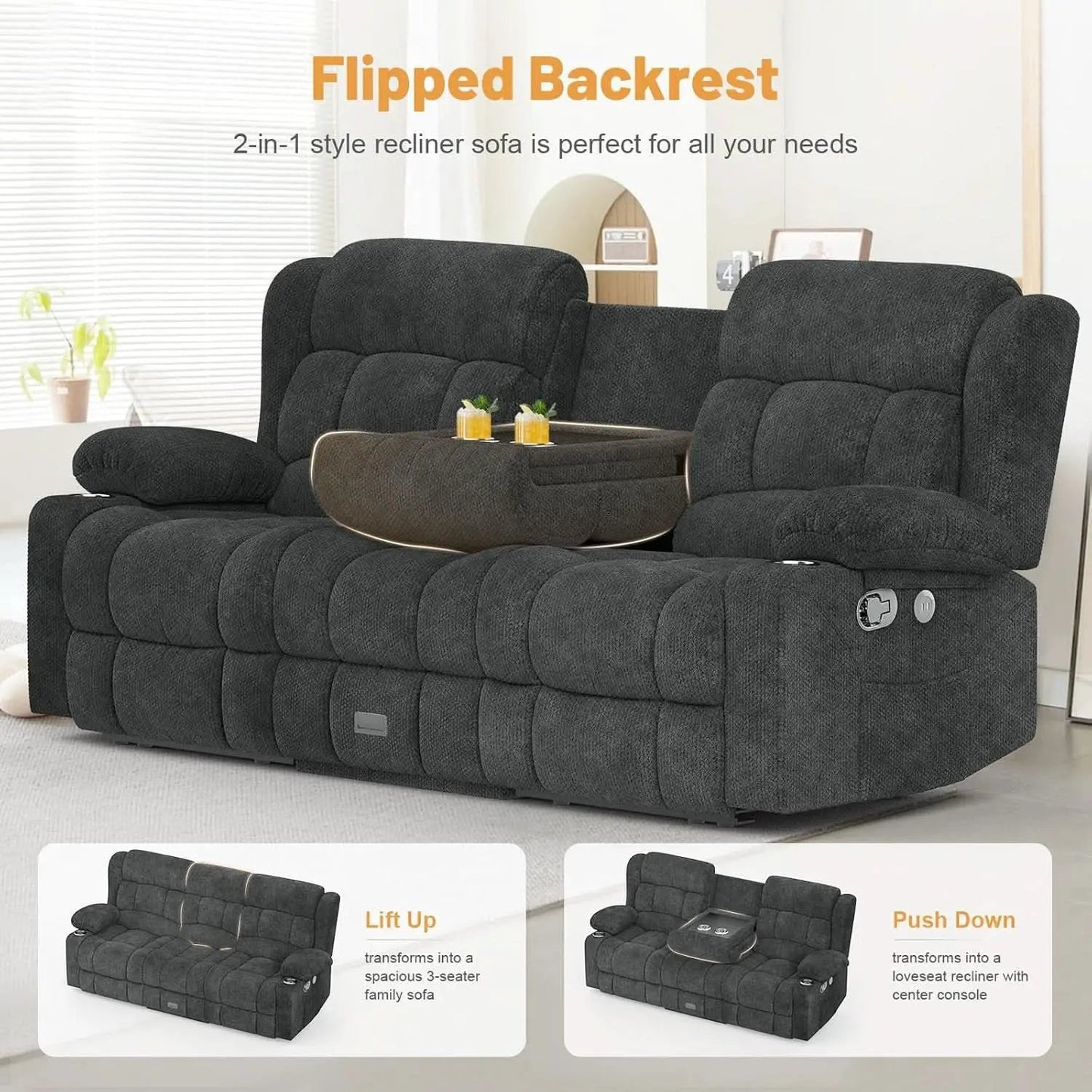 Gray Loveseat Recliner Sofa With Flip Middle Backrest from PriceLows™