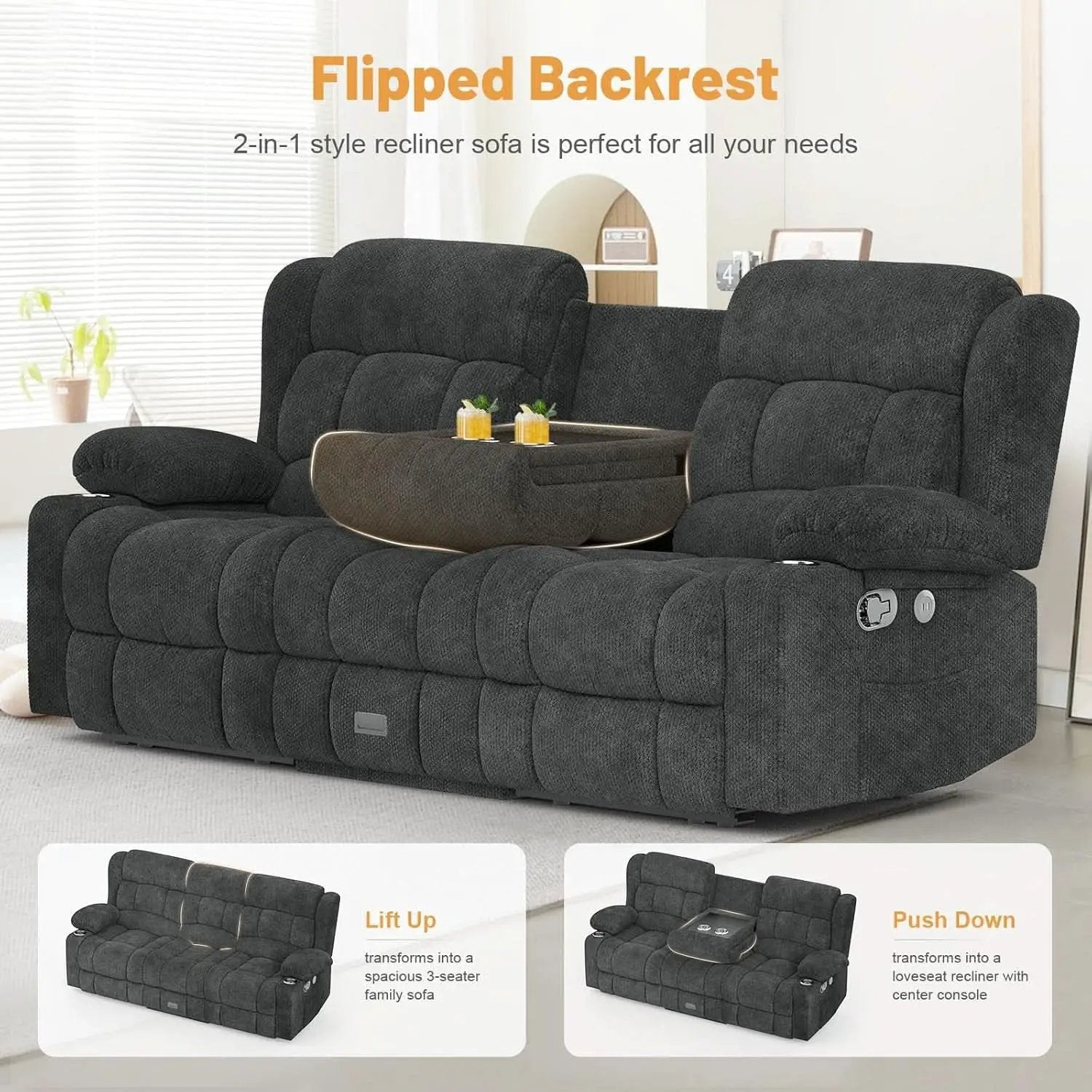 Gray Loveseat Recliner Sofa With Flip Middle Backrest from PriceLows™