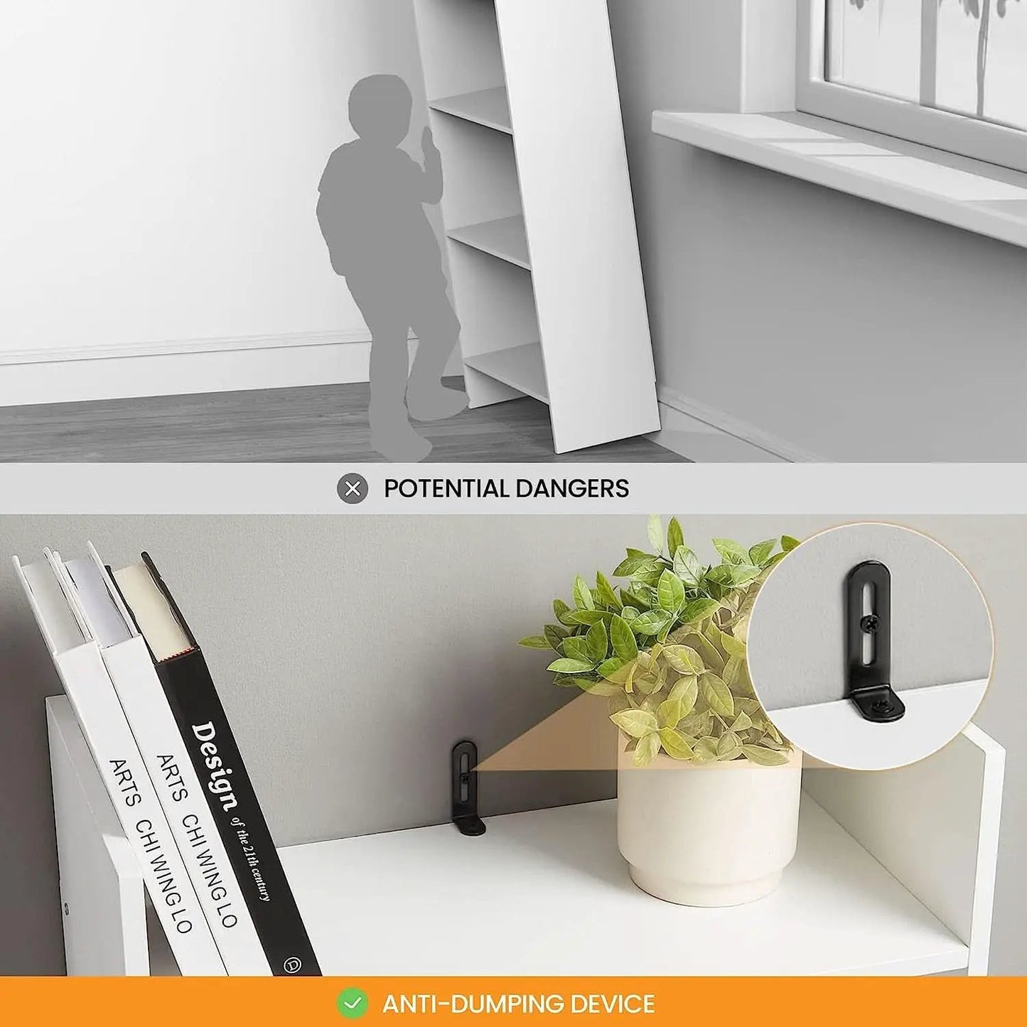 White 6-Tier Bookshelf Anti Tip Design For Home Office from PriceLows™