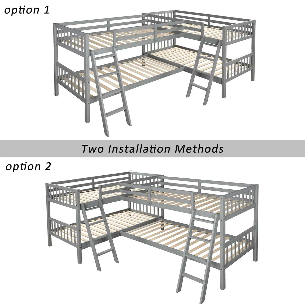 L Shaped Bunk Bed With Ladder | 2 Pieces | Pine Wood | Bedroom
