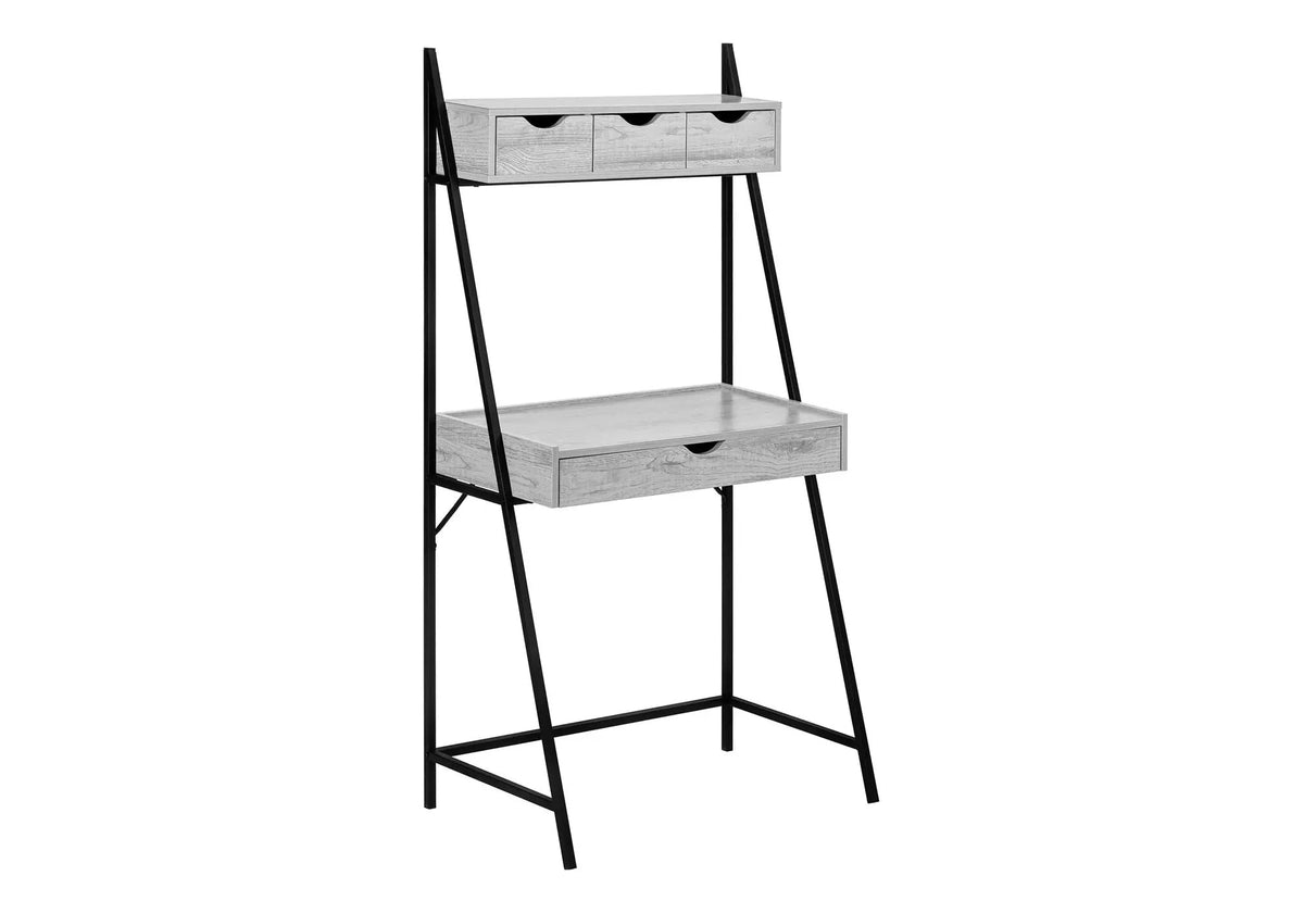 Leaning Computer Desk | 61.25 Inch Height | Long Storage Drawer | Strong Metal Frame