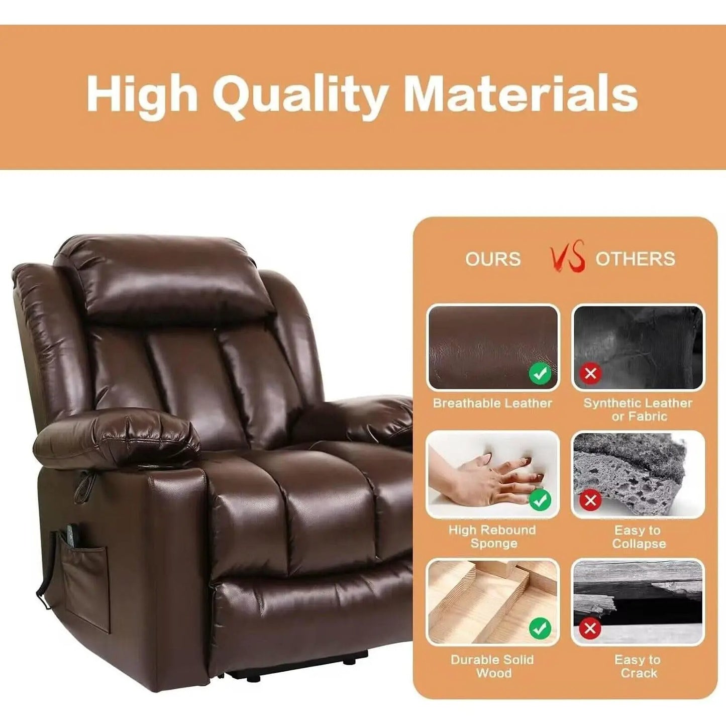 Brown Power Recliner With Massage And Heat Therapy from PriceLows™