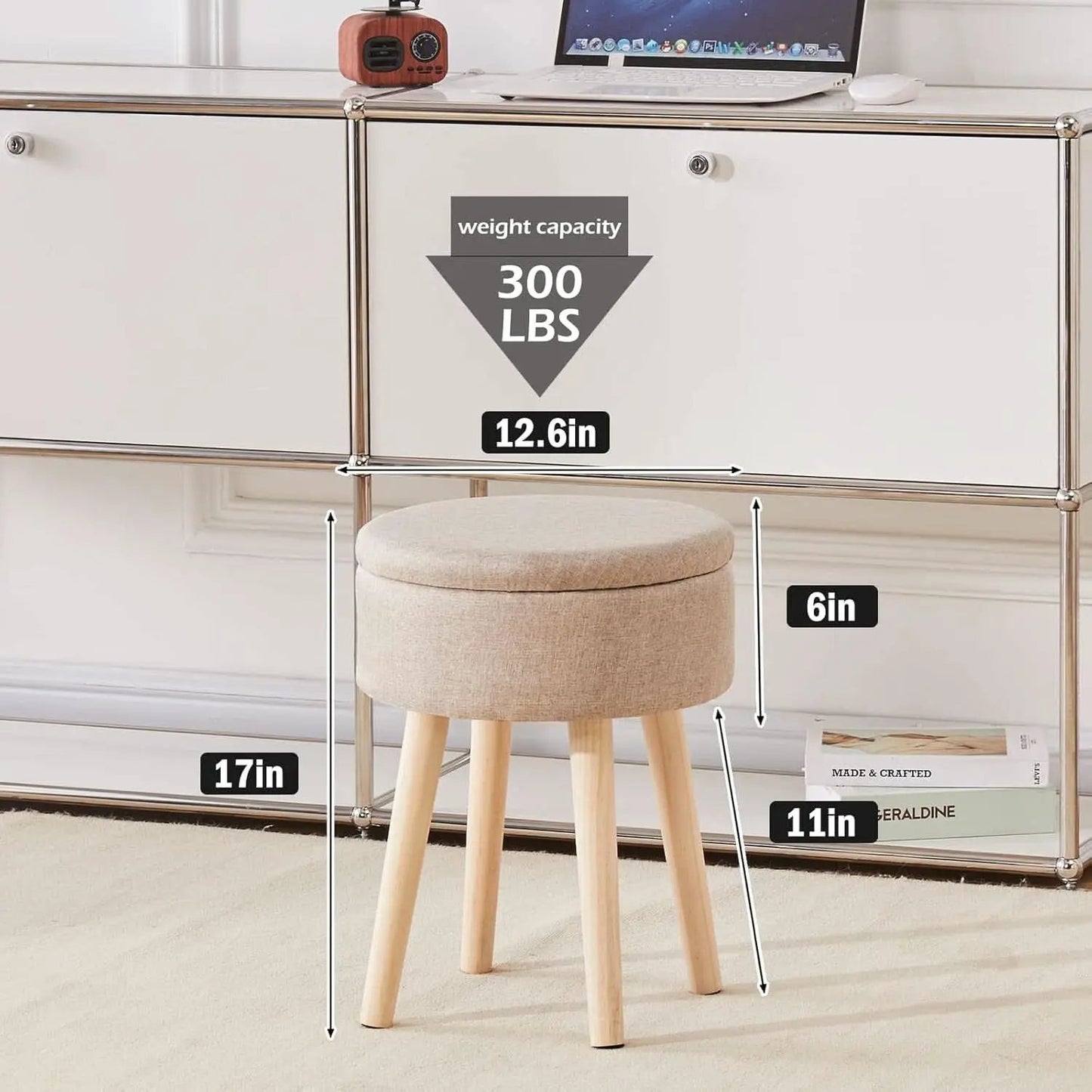 Khaki Linen Storage Velvet Upholstered Ottoman With Tray from PriceLows™