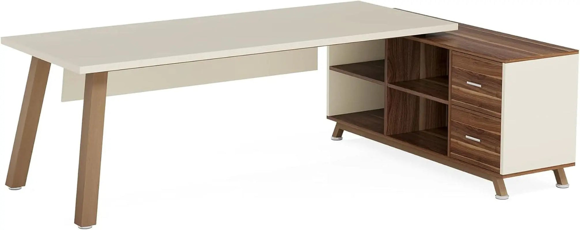 71 Inch Walnut White L Shaped Desk With 55 Inch Cabinet from PriceLows™