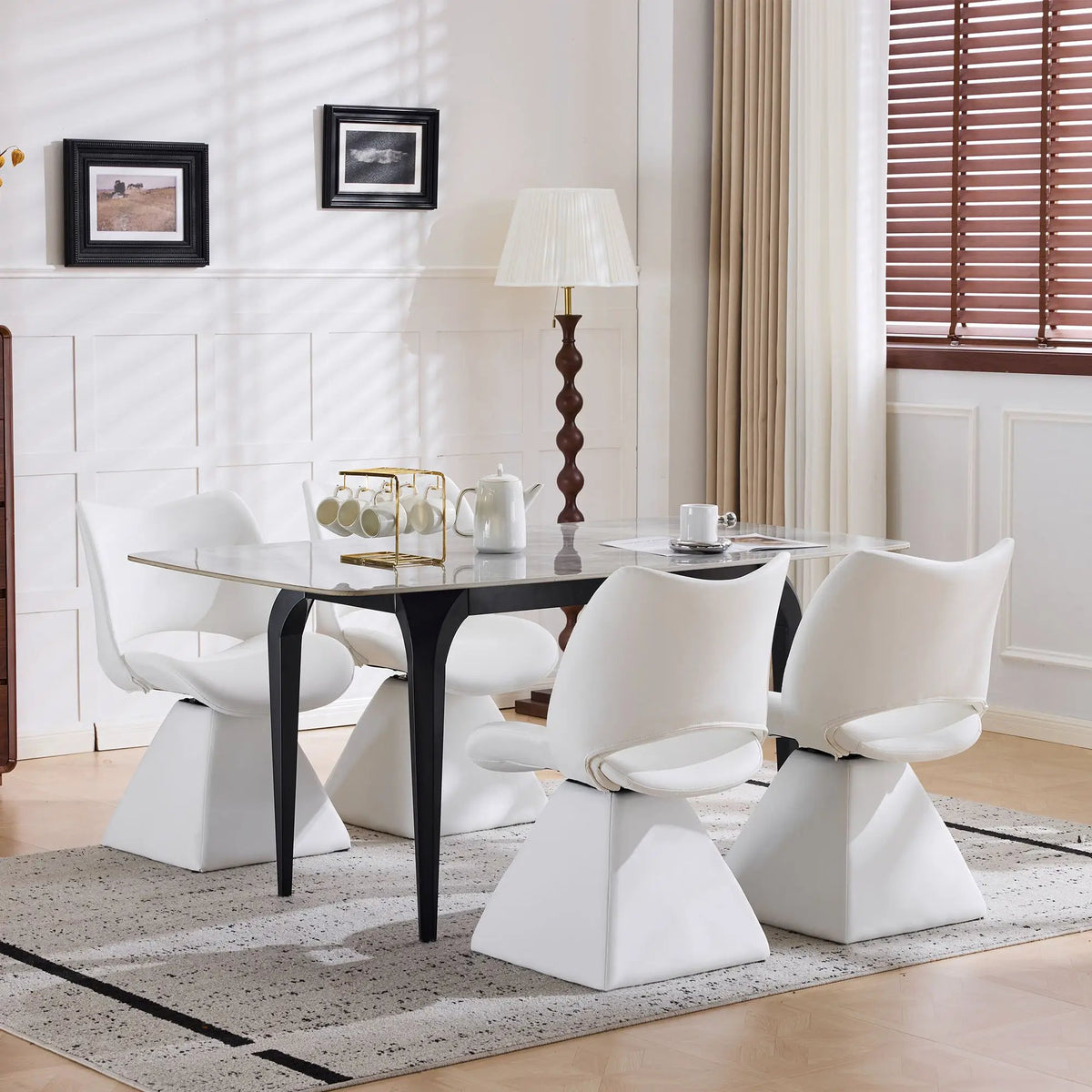 Modern Swivel Dining Chair | High Back | Faux Leather | Black