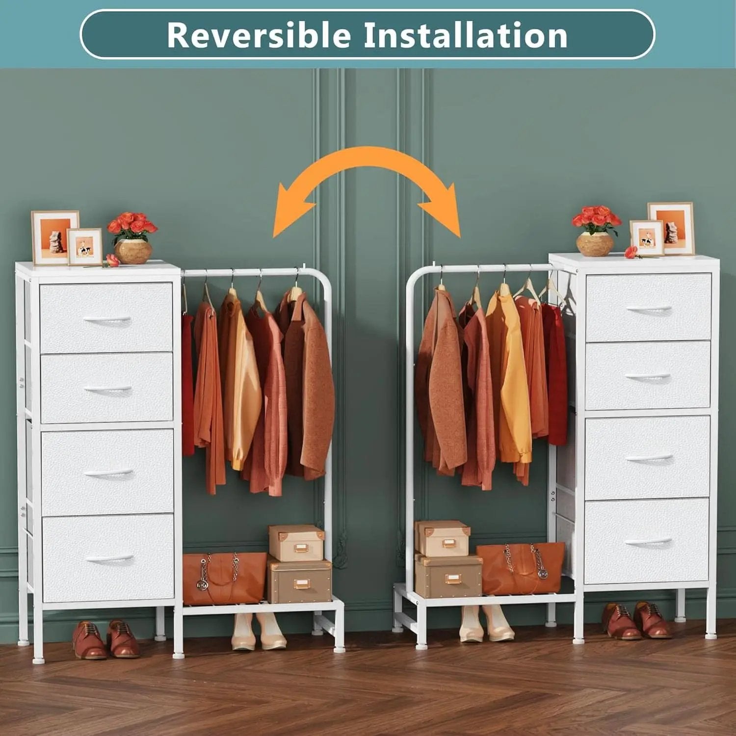 Dresser With Hanging Rack 4 Drawer White 44 Inch Tall from PriceLows™
