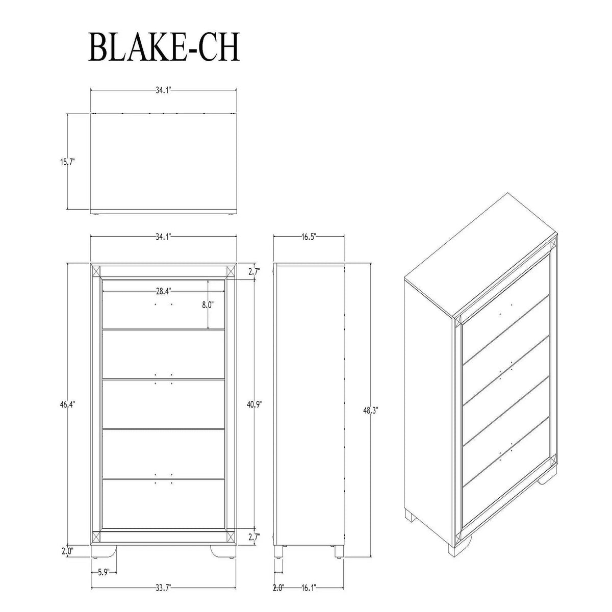 Lively Chest With Glitter Detail And Thick Bar Handle Hardware | 34.1 x 16.5 x 48.35 in | Wood | Black