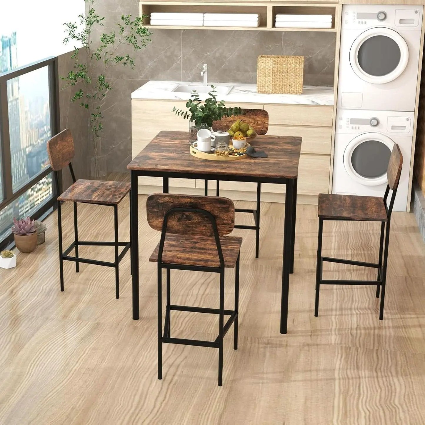 Counter Height Industrial Dining Table Set 36x36 Bar Stools from PriceLows™
