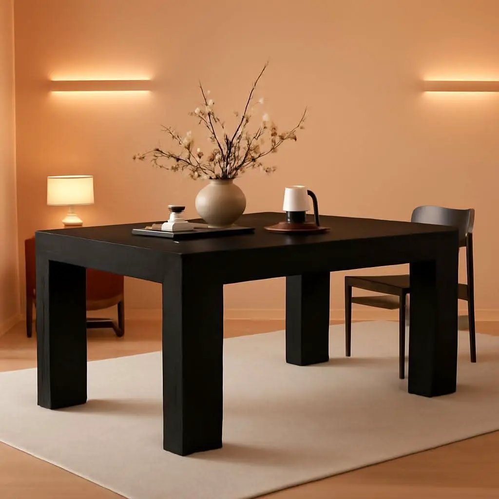 63 Inch Black Rectangular Dining Table With Heavy Duty Legs from PriceLows™