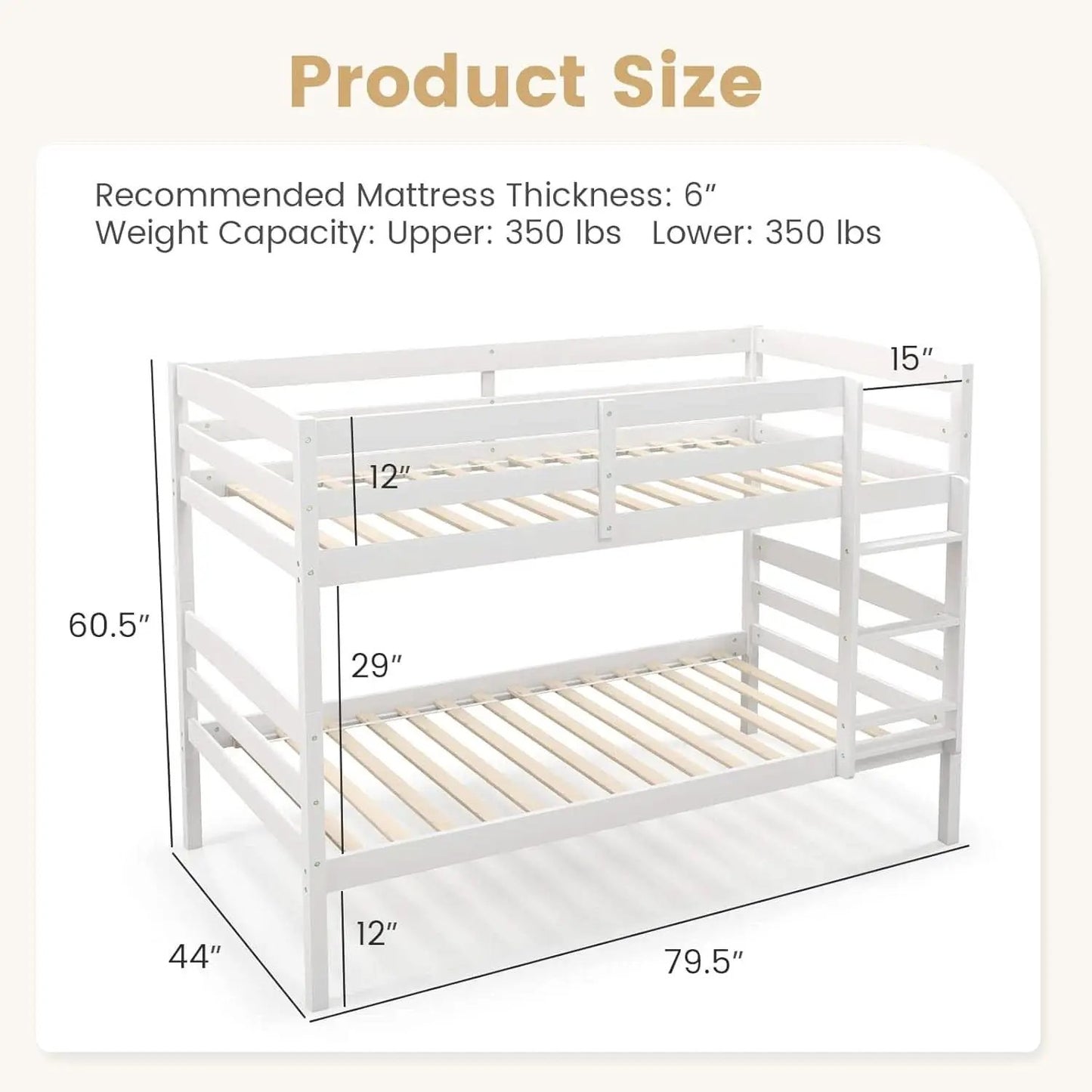 White Twin Over Twin Bunk Bed With Integrated Ladder from PriceLows™