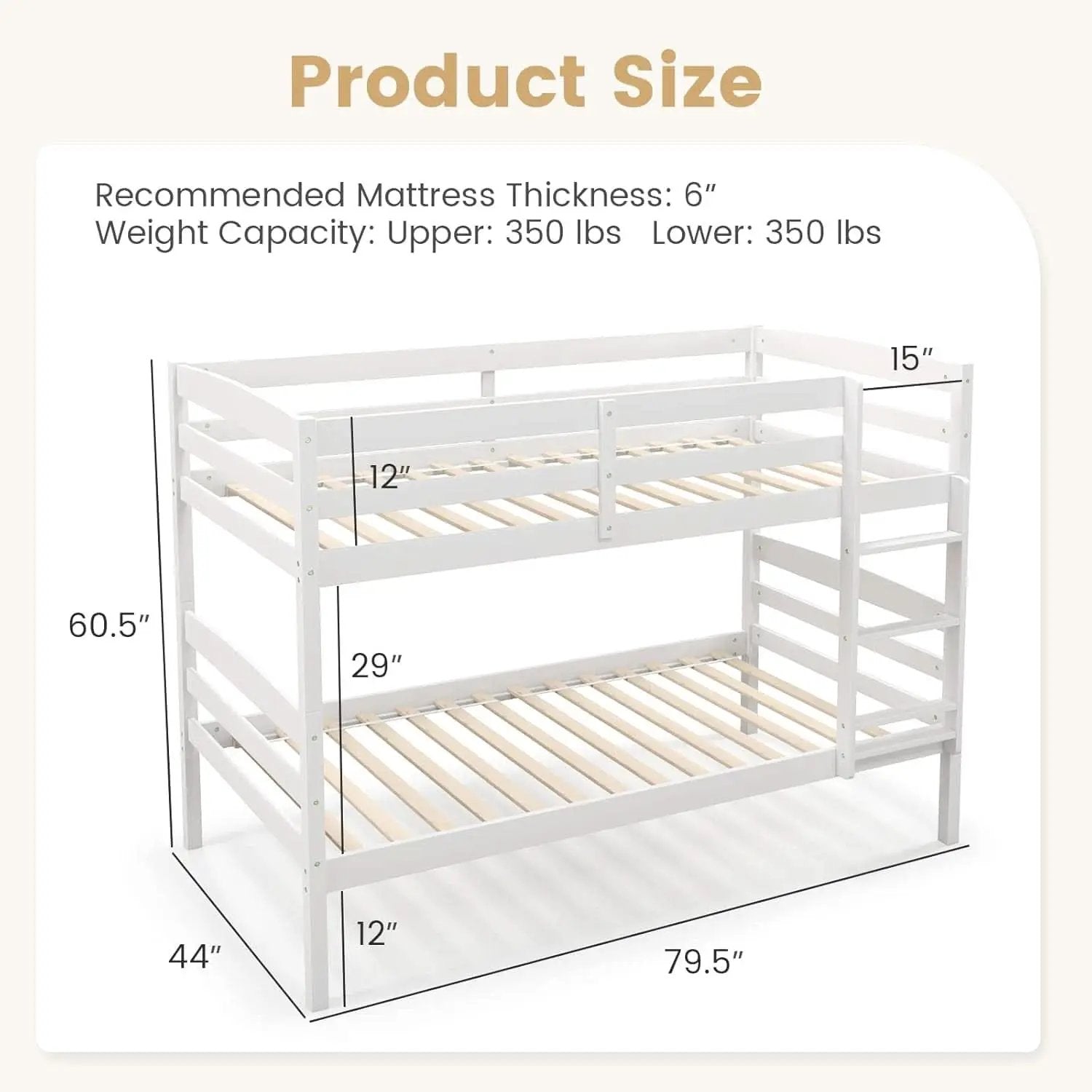 White Twin Over Twin Bunk Bed With Integrated Ladder from PriceLows™