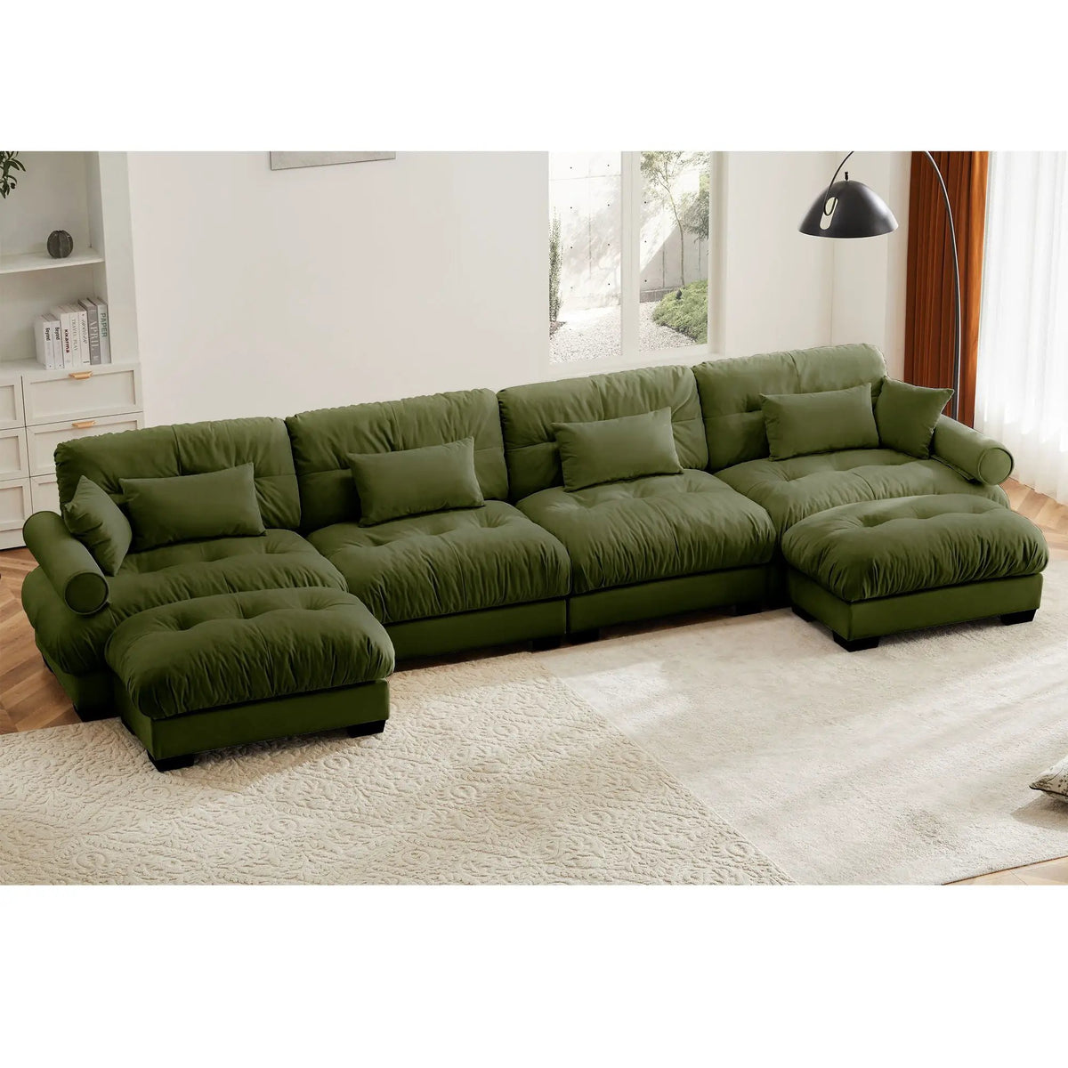Modular Sectional Sofa | Deep Comfort Cushions | Vintage Fabric Ottoman