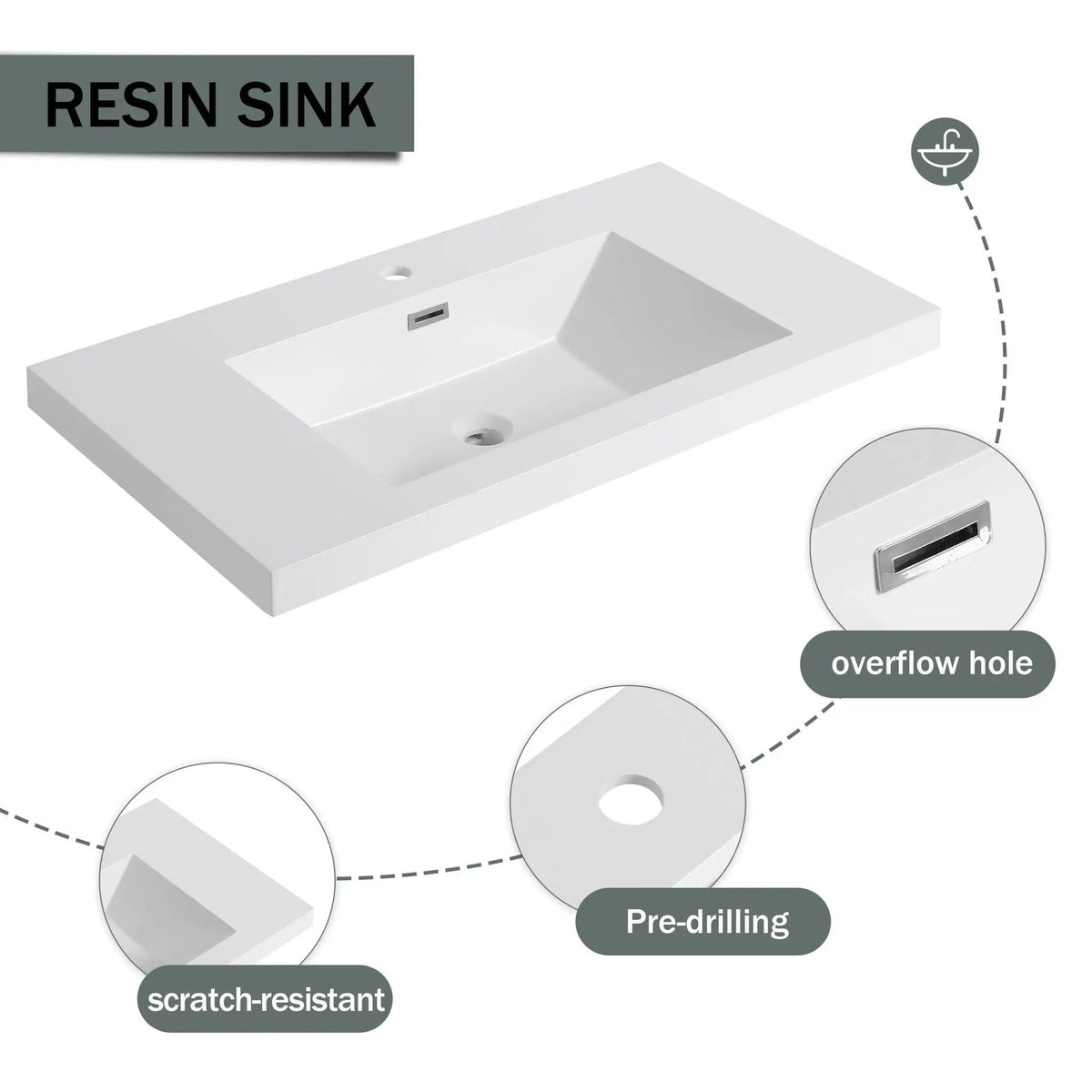 Modern Freestanding Bathroom Vanity With Resin Sink & Soft Close Cabinet Doors | 4 Pieces | Metal & Plywood | Bathroom