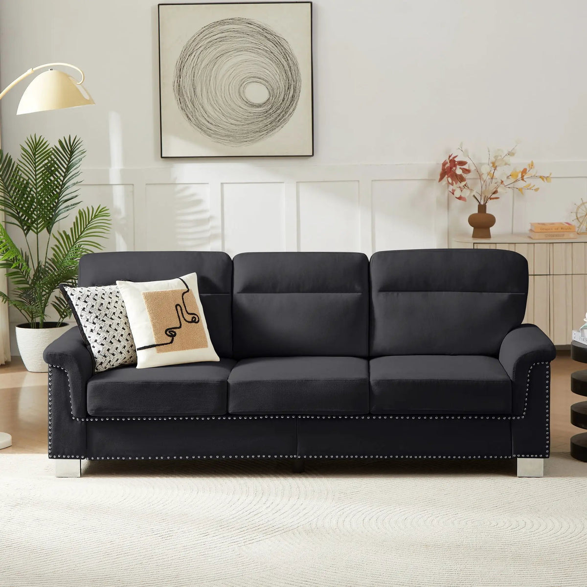 3 Seater Stationary Sofa | High-Density Foam And Spring Pack | 84.2 Inch Length | Solid Structure