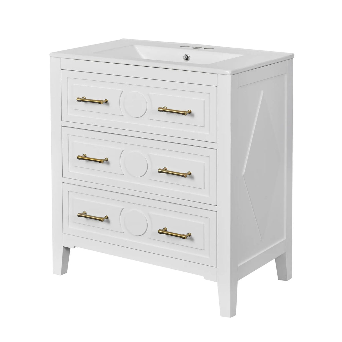 30 Inch Retro Bathroom Vanity | Free Standing Single Set | 3 Drawers | Solid Wood Frame