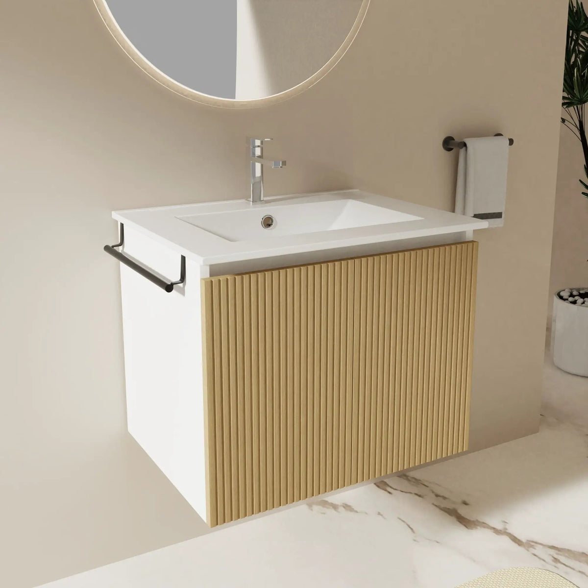 Floating Bathroom Vanity Combo | Wall-Mounted | Integrated Sink | Towel Rack Included