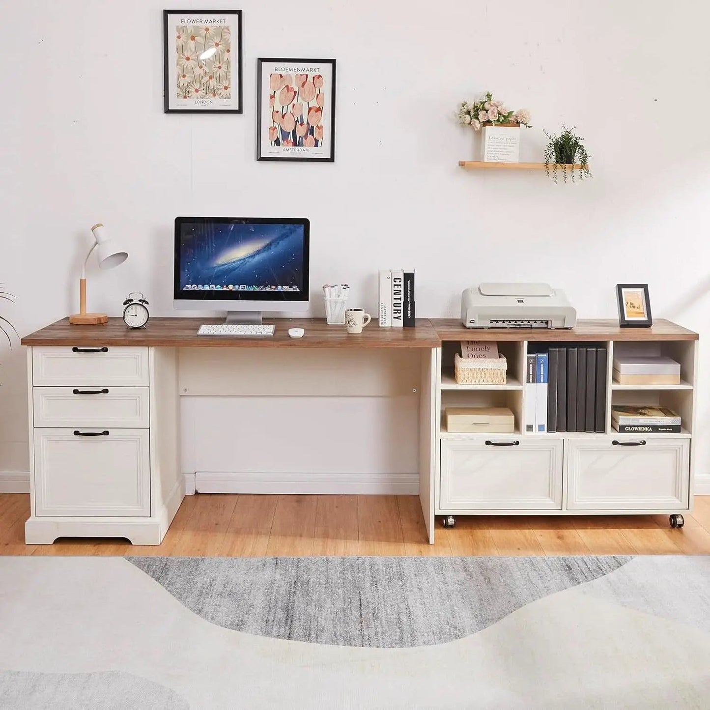 60 Inch L Shaped Desk With Farmhouse Cabinetry Storage from PriceLows™