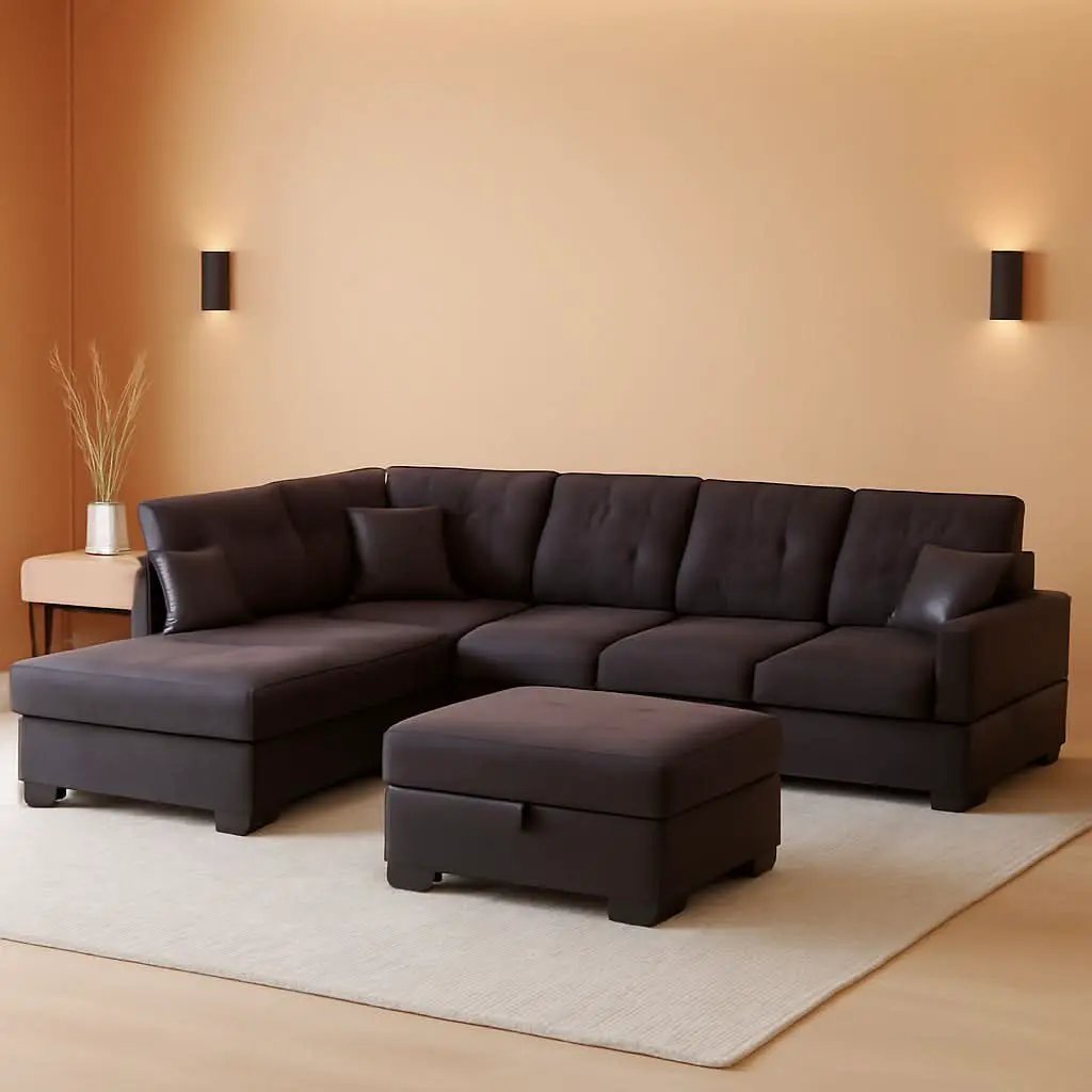 Espresso L Shaped Sectional Sofa Set Left Hand Facing from PriceLows™