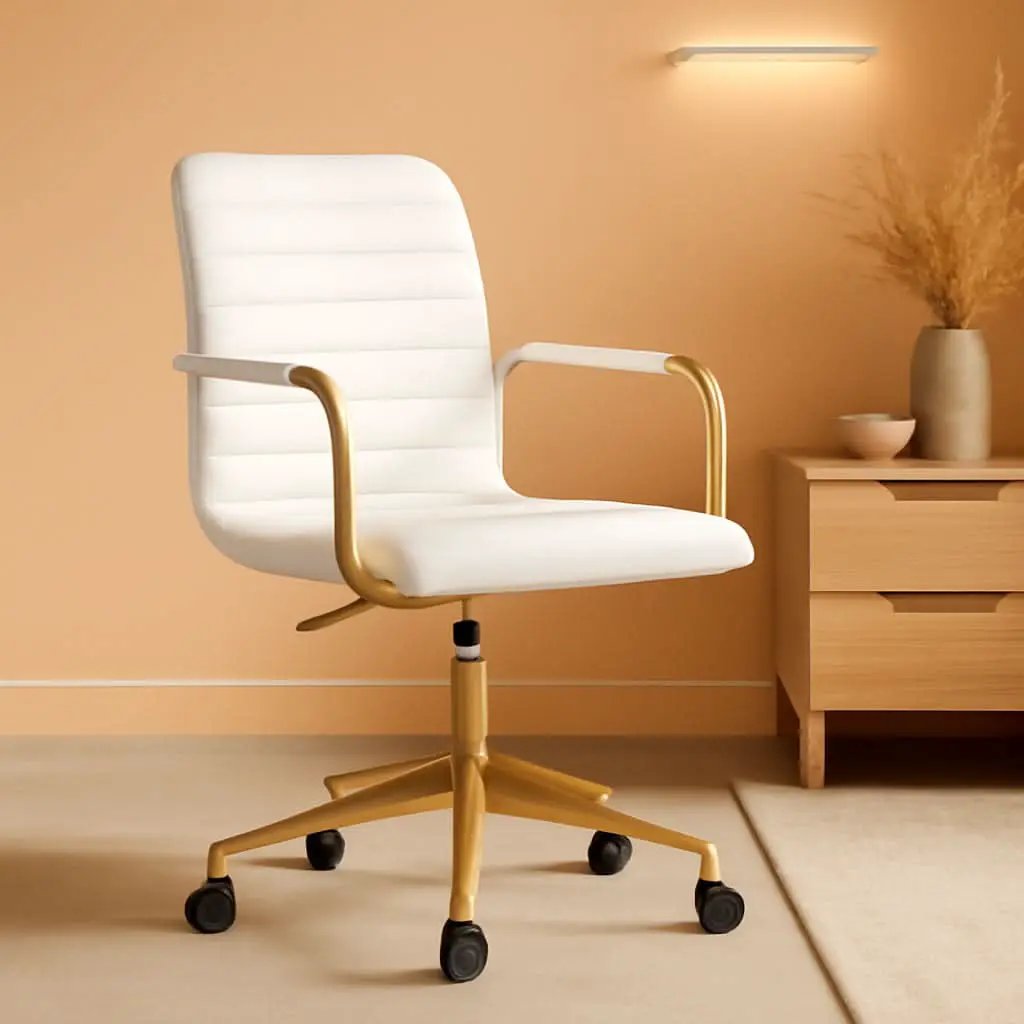 Taytum Swivel Task Chair White Faux Leather Brass Frame from PriceLows™
