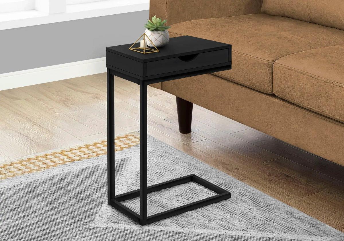 C-Shaped Accent Table | Sturdy Metal Base | Thick Panel Top | Contemporary Design