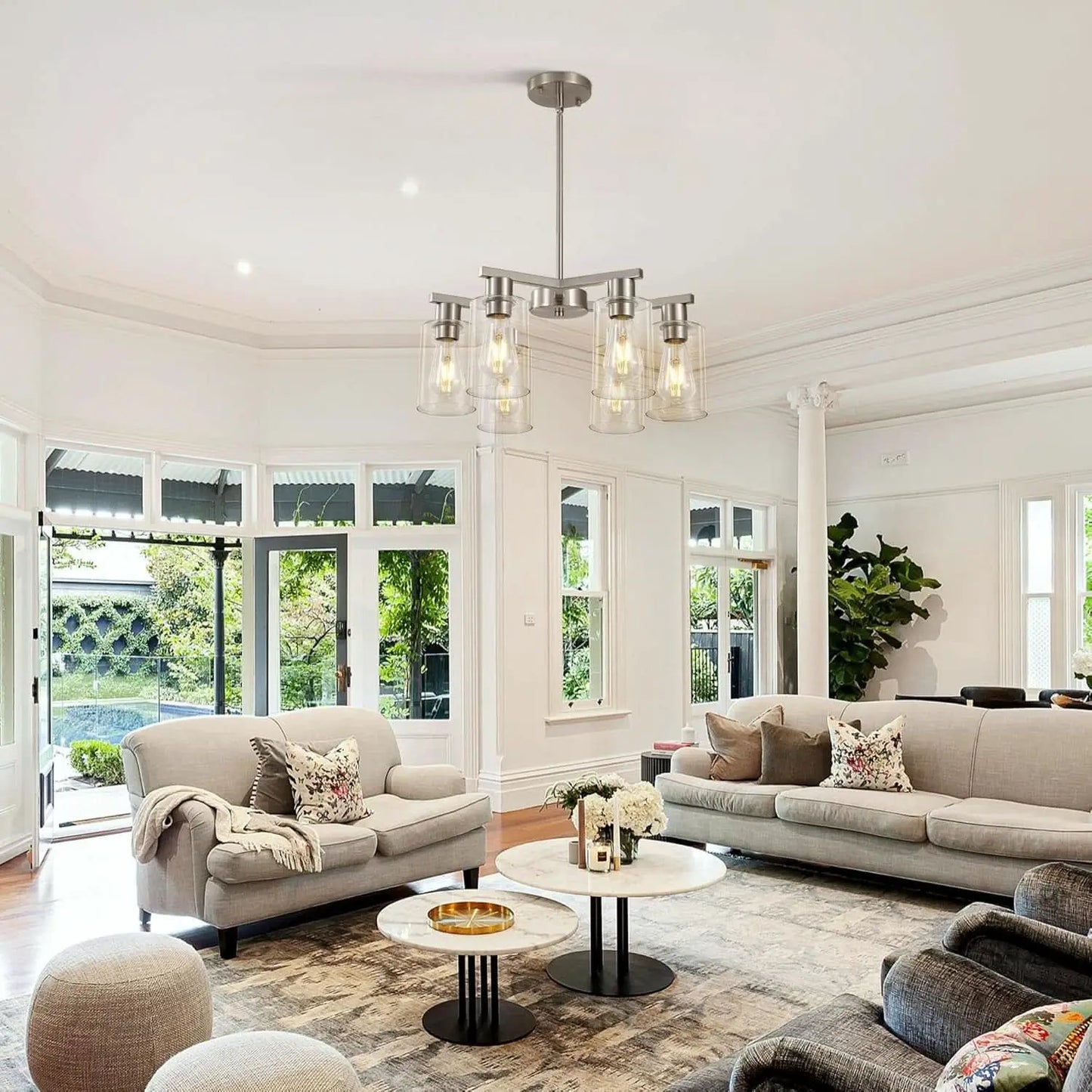 6 Light Farmhouse Brushed Nickel Pendant Chandelier from PriceLows™