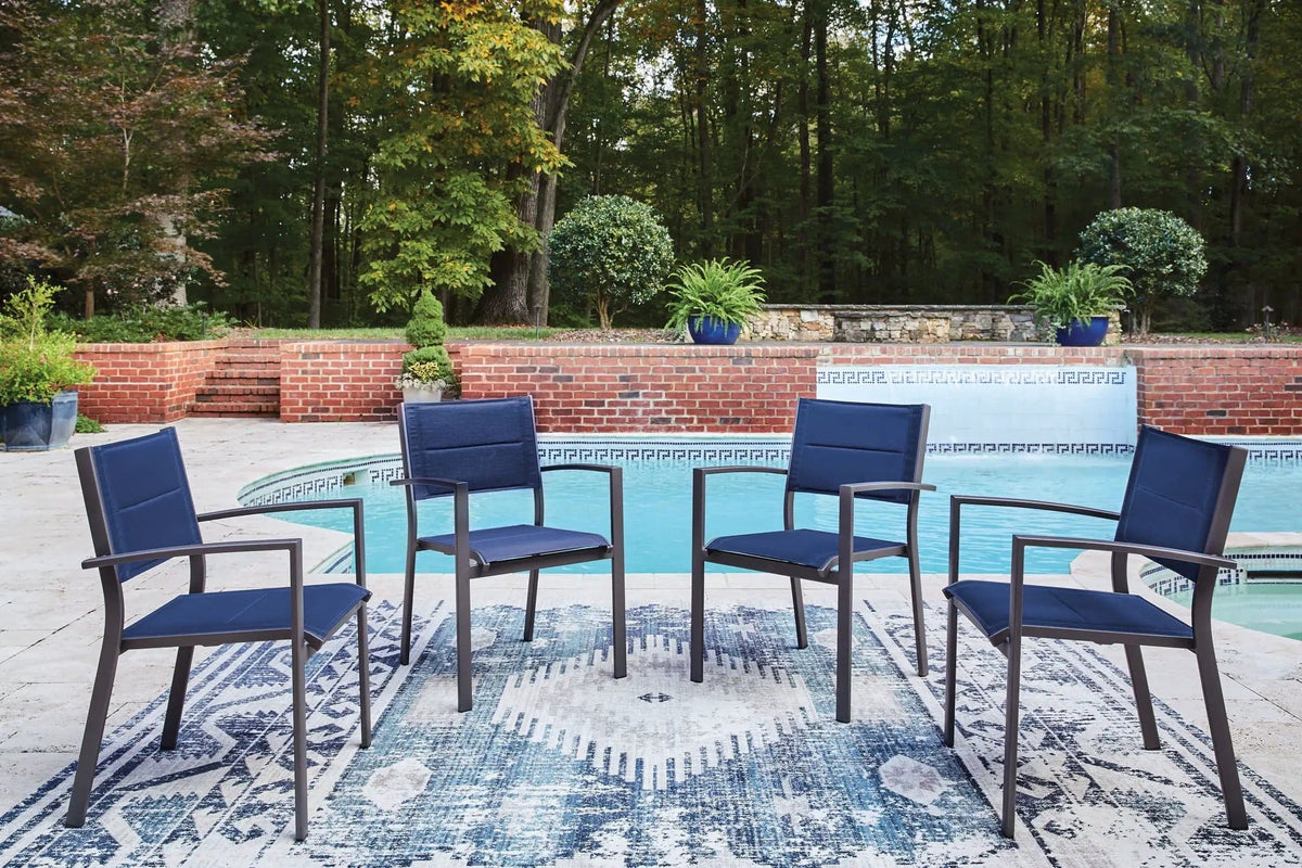 Rocky Creek Sling Arm Chair (Set of 4) | 23.13 x 25.13 x 33.75 in | Stainless Steel & Aluminum | Blue / Gray