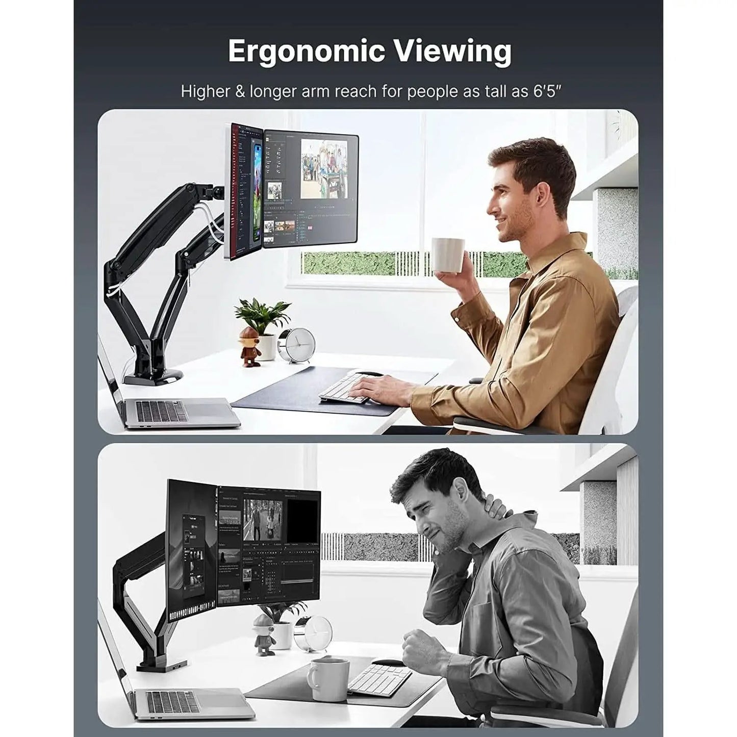 Dual Monitor Stand With USB Port Height Adjustable Arms from PriceLows™