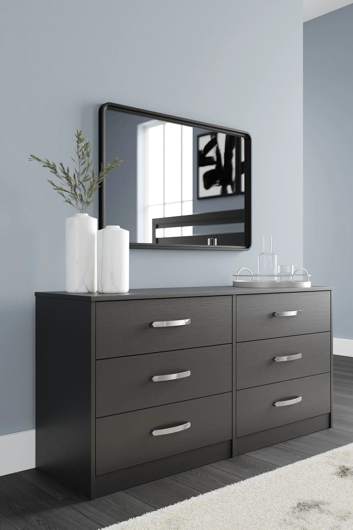 Finch Six Drawer Dresser 29'' Height | 59 x 18.75 x 28.78 in | Engineered Wood & Metal | Black