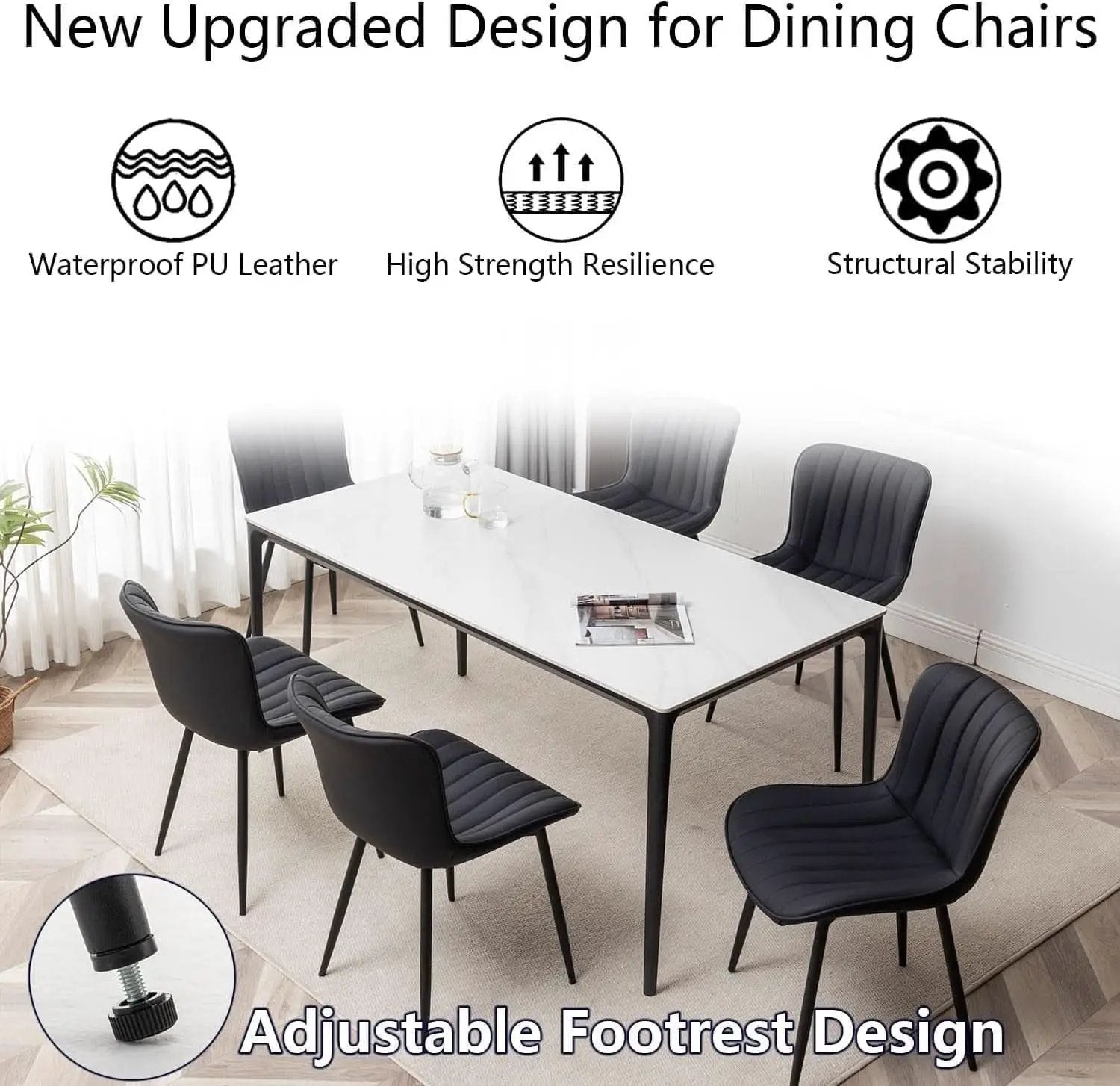 Black Leather Upholstered Dining Chairs Metal Legs from PriceLows™