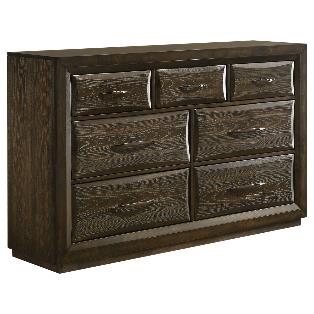 Atlas 7-drawer Bedroom Dresser Cabinet Dark | 63 x 17.75 x 39 in | Rubberwood & Engineered Wood | Oak