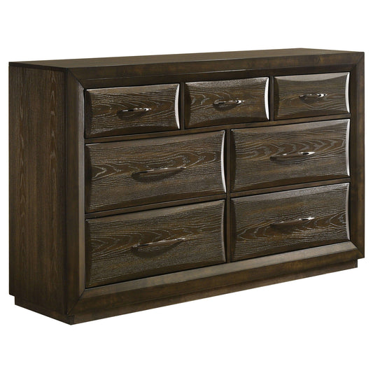 Atlas 7-drawer Bedroom Dresser Cabinet Dark | 63 x 17.75 x 39 in | Rubberwood & Engineered Wood | Oak