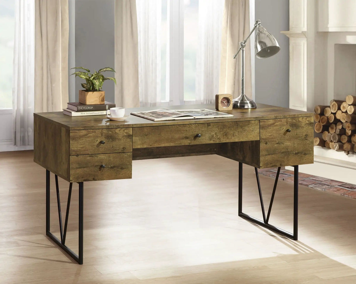 Analiese 63-inch 4-drawer Writing Desk Rustic Nutmeg | 63 x 28.75 x 30.5 in | Engineered Wood & Metal | Home Office