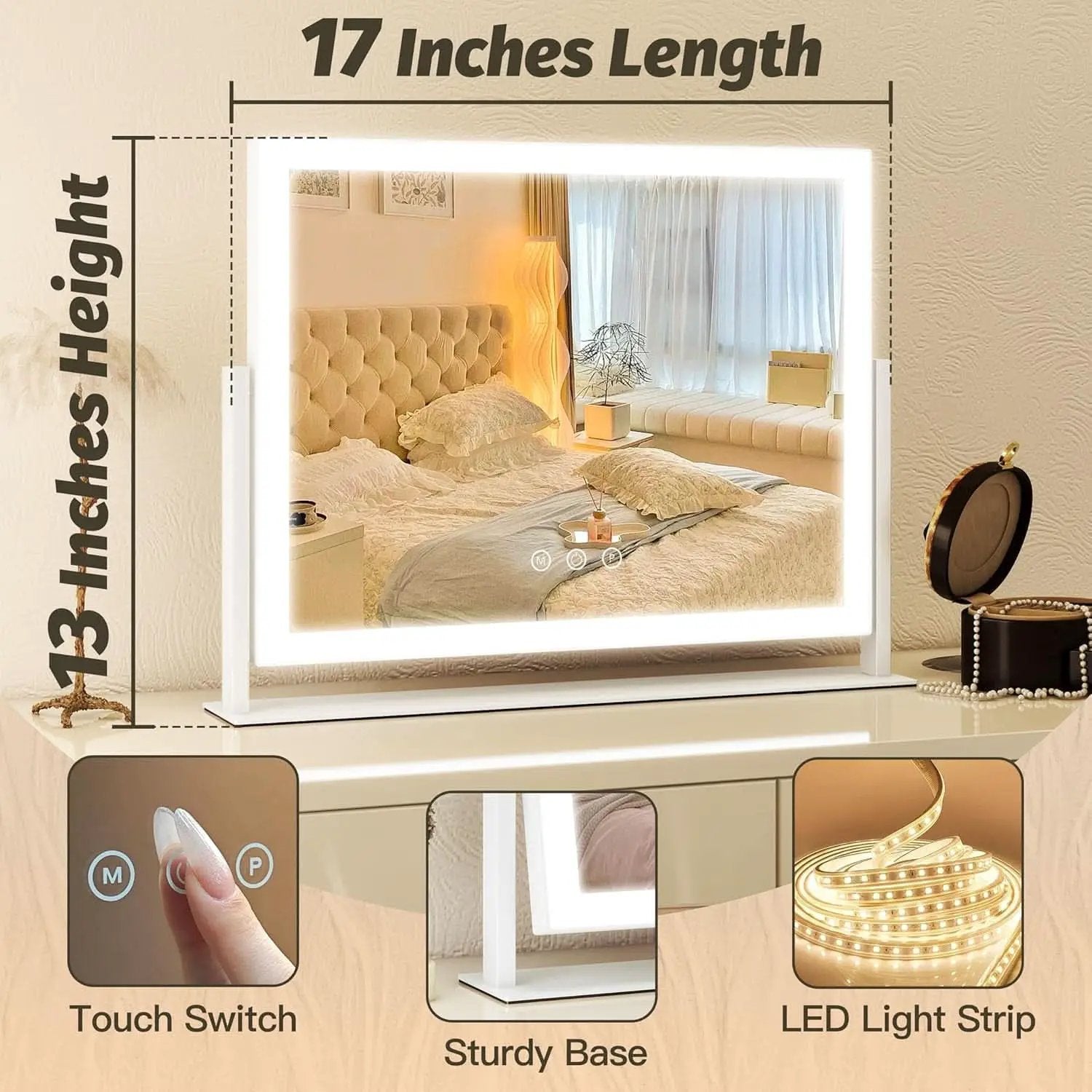 13x17 Makeup Vanity Mirror With Lights Dimmable Touch Screen from PriceLows™