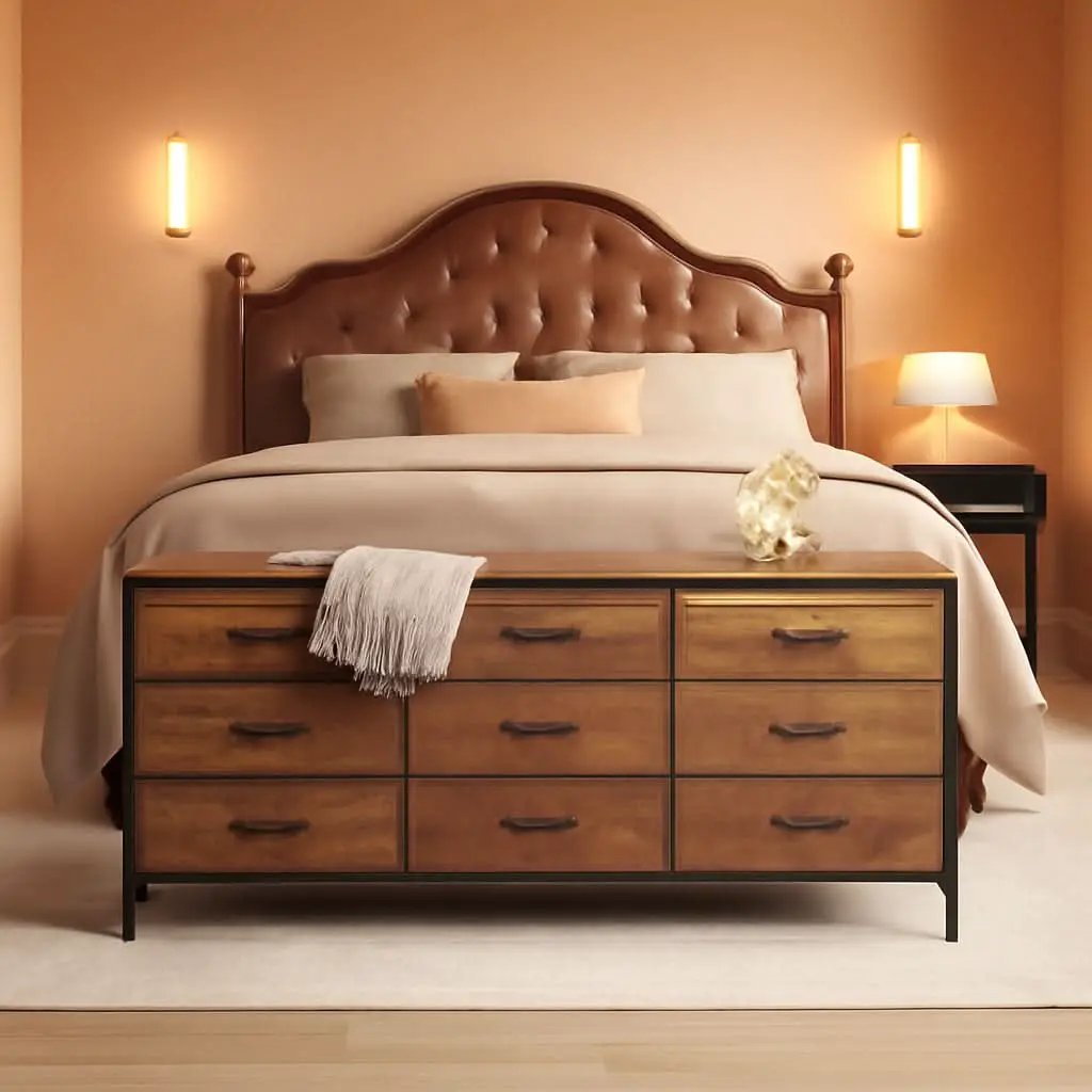 Rustic Brown 9 Drawer Dresser With TV Stand Media Console from PriceLows™