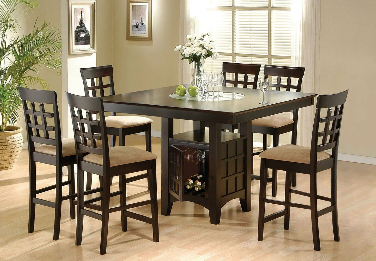 Gabriel 7-piece Square Counter Height Dining Set (Style 2) | 7-Piece Set | Rubberwood & Engineered Wood | Cappuccino