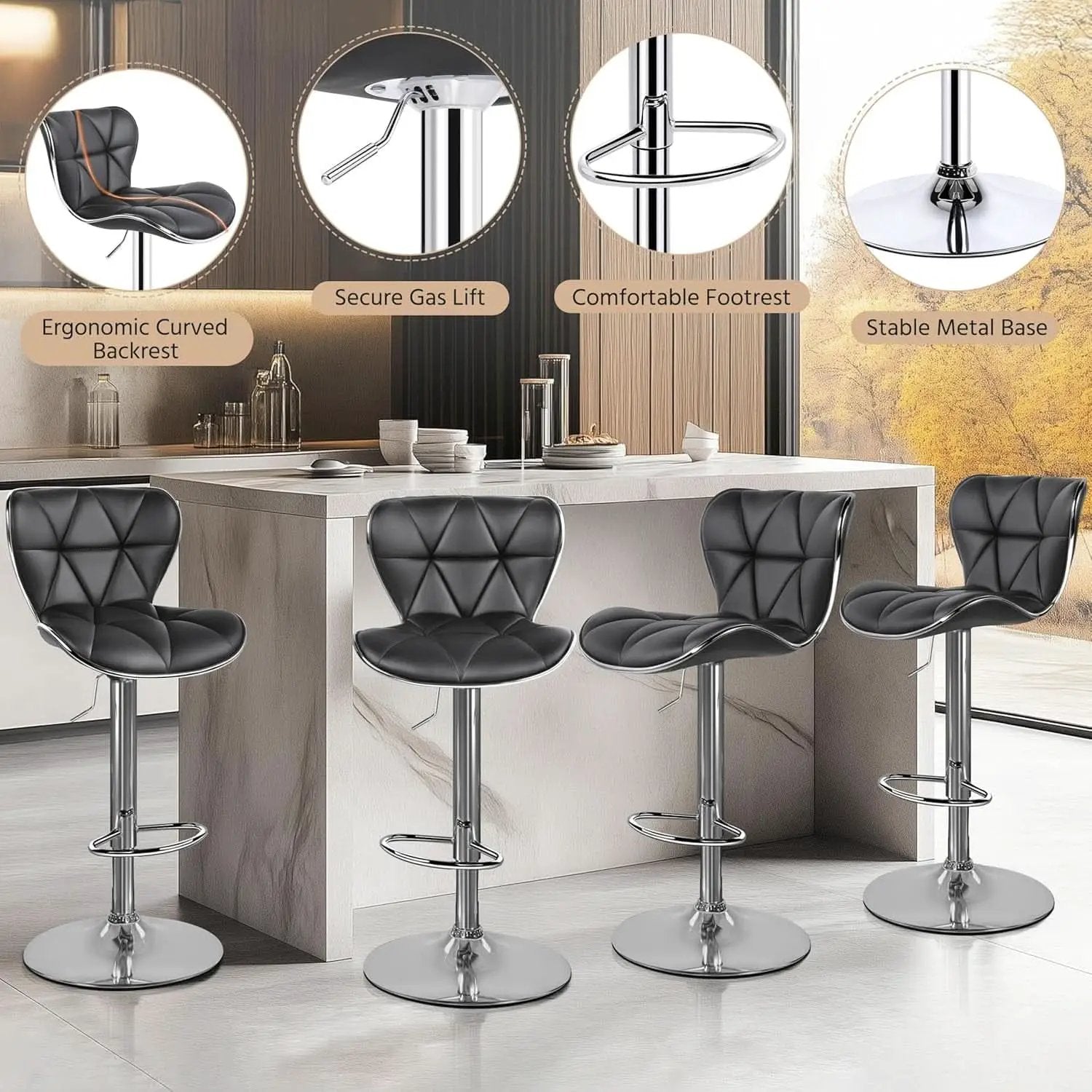 Grey Adjustable PU Leather Swivel Bar Stools Set of 2, Counter Height from PriceLows™