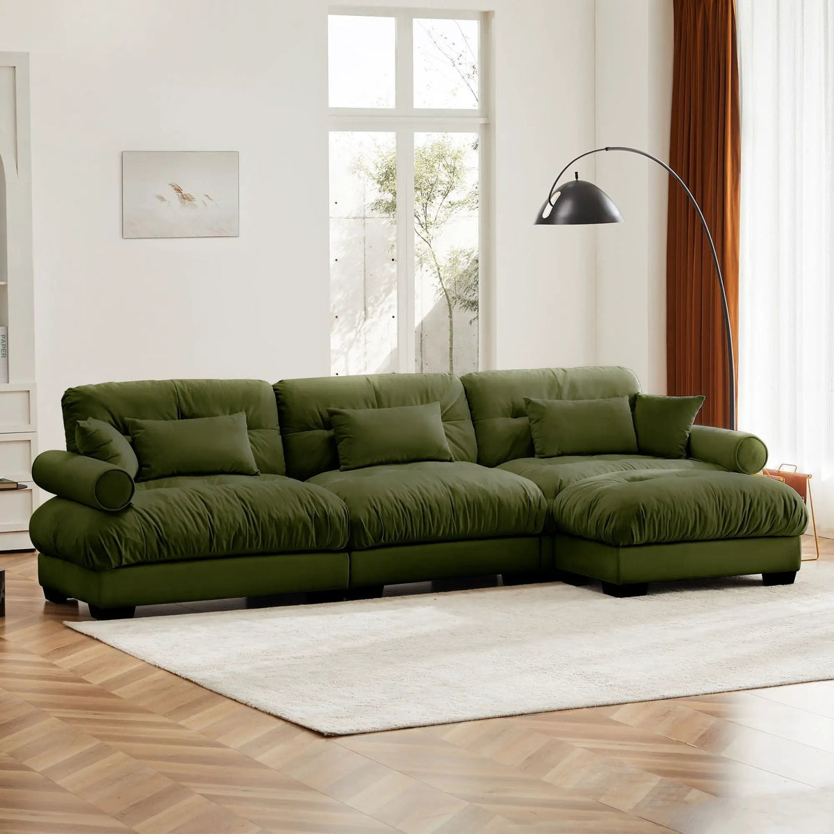 Modular Sectional Sofa | Deep Comfort Cushions | Vintage Fabric Ottoman