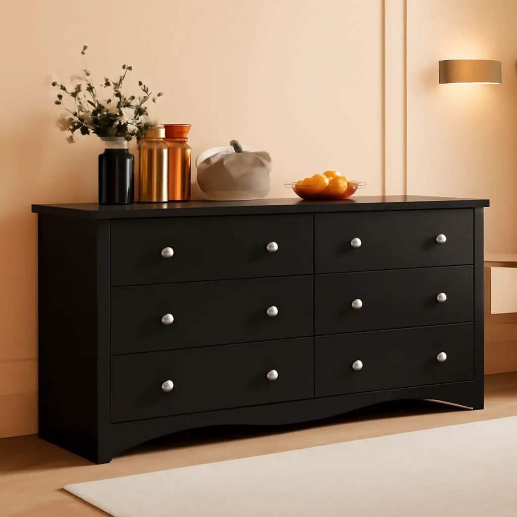 Black Dresser With 6 Drawers And TV Stand Storage Chest from PriceLows™