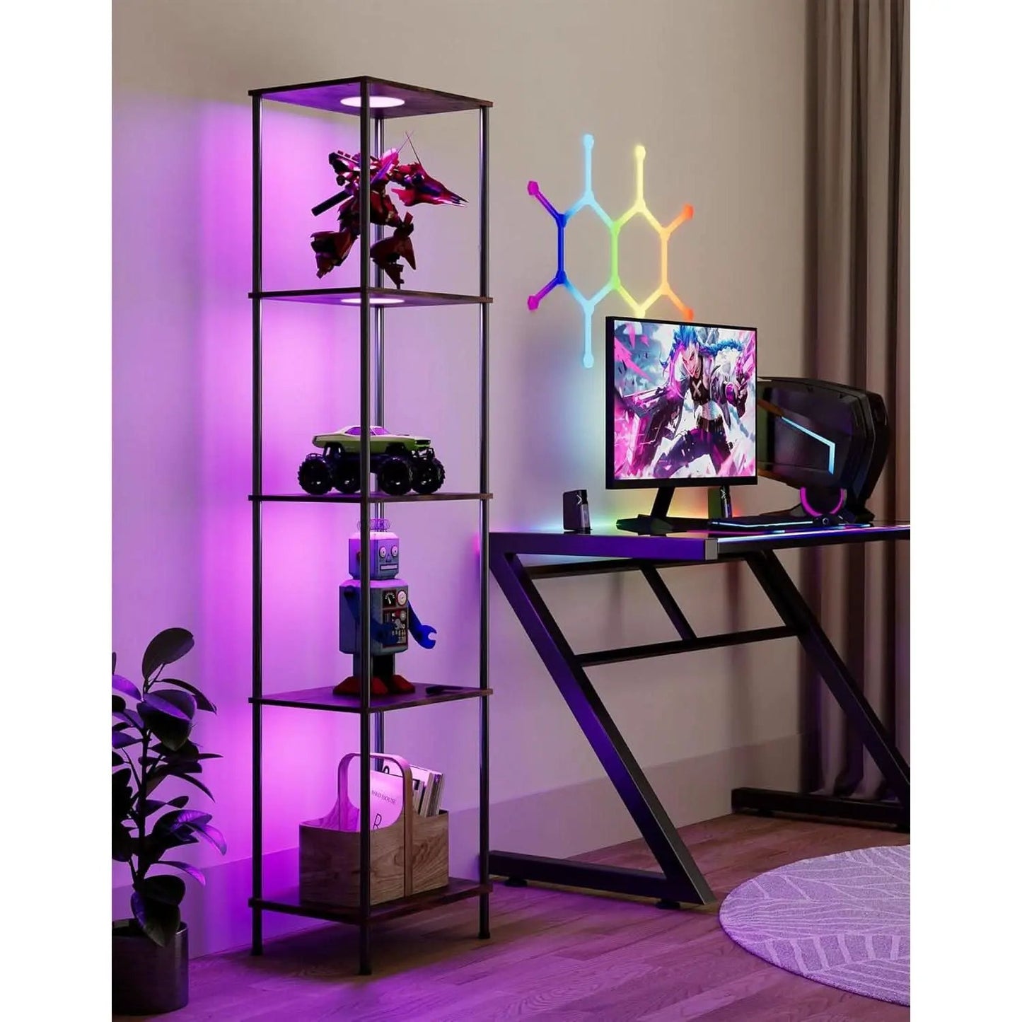 Display Shelf With RGBW Light Floor Lamp 5 Tier Brown from PriceLows™