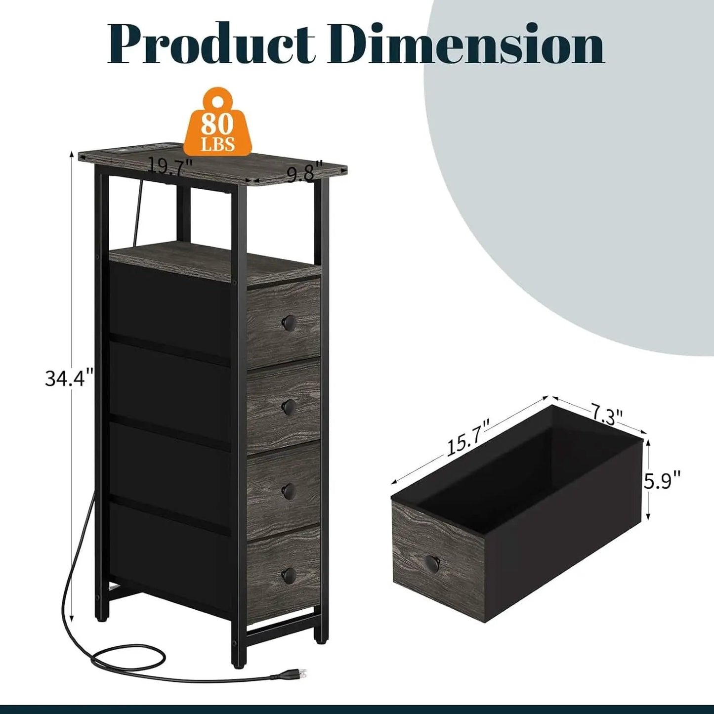 Narrow Dresser Nightstand With Led Charging Station from PriceLows™